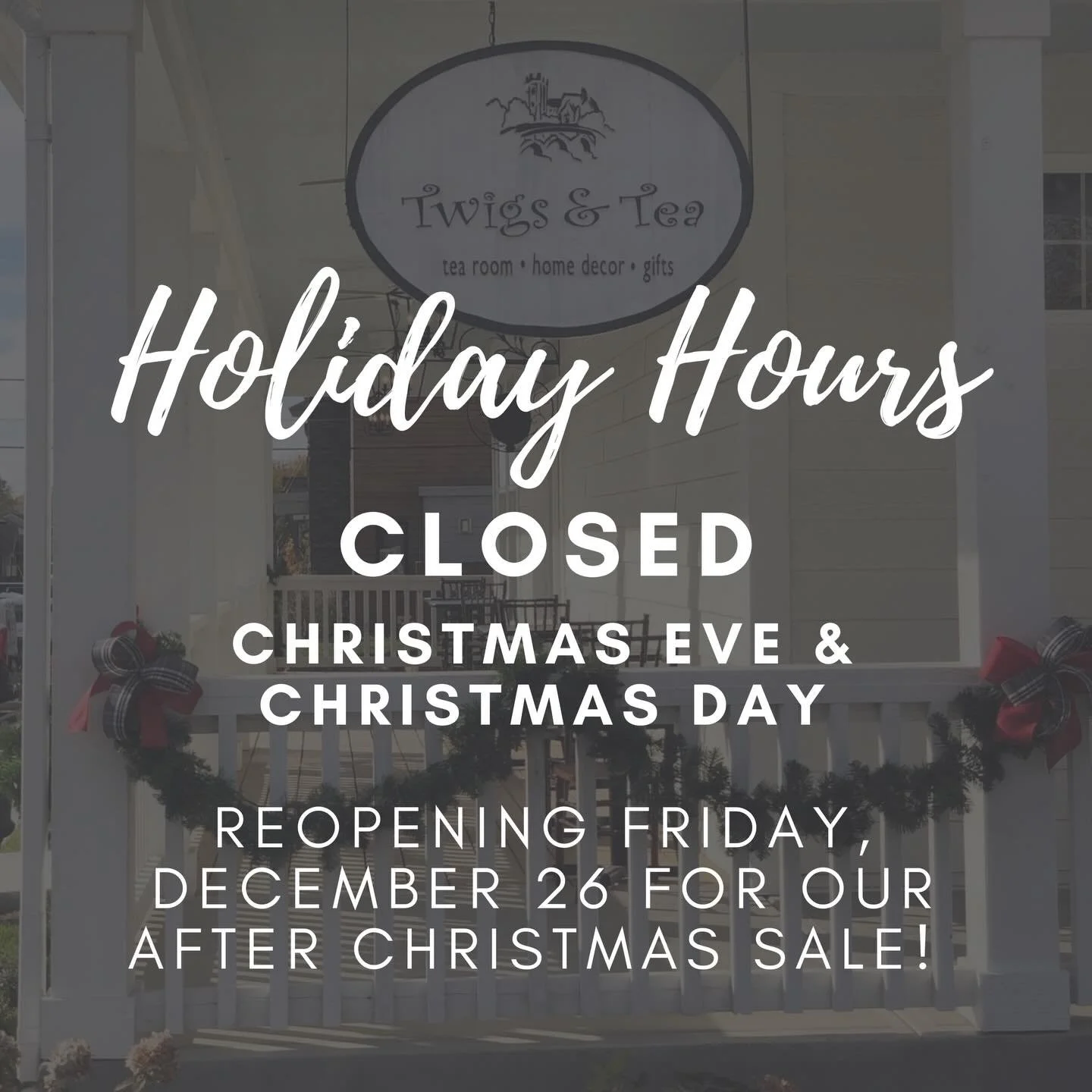 Holiday Hours 🎄✨ We hope everyone has a wonderful Christmas, celebrating with family and friends! We will reopen  Friday, December 26th!