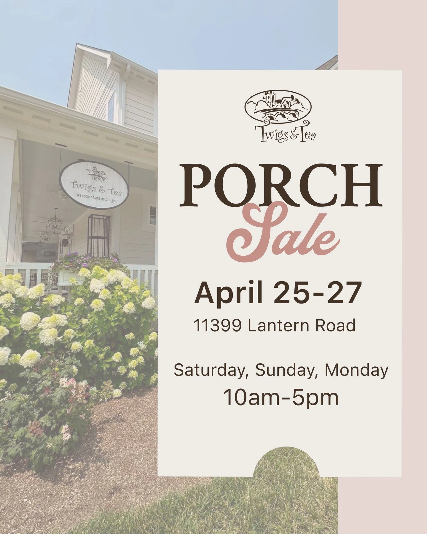 SAVE THE DATE ✨

Our Annual Porch Sale is back
April 25&ndash;27 | 10am&ndash;5pm

Up to 75% off porch markdowns
25% off everything in store

Our biggest sale of the year&hellip; it&rsquo;s worth planning for 💐