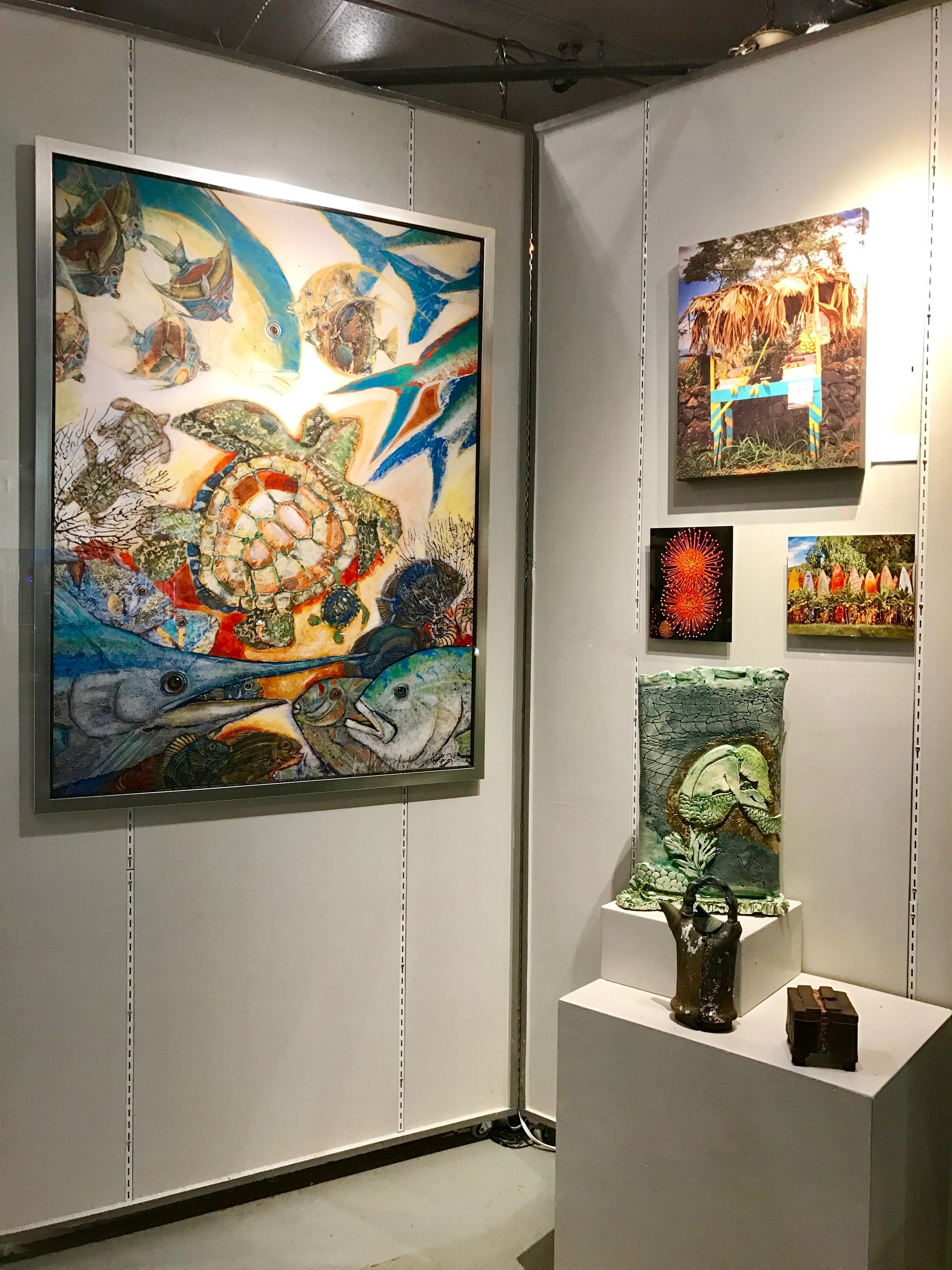 On the left wildly acclaimed artist Carrie Brady, and on the left Co op member STeven Levin, and Famous Ceramist Arabella Ark from Hana, also one of our members. 