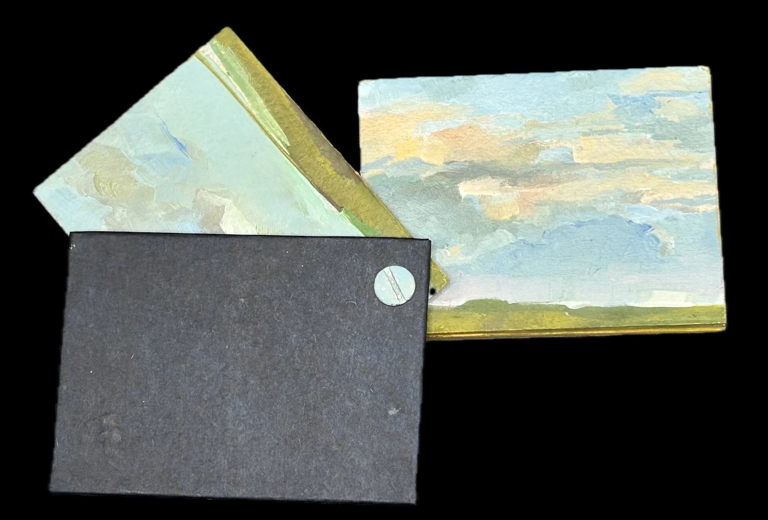 Sample Book of Horizons, Oil on Board, 4" x 5", hardware, 2025