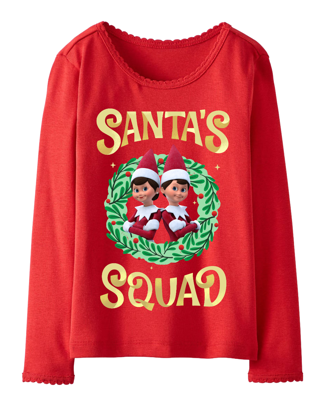 Illustrated icons for Elf on the Shelf branding style guide, badge includes hand lettering that reads Santa's Squad
