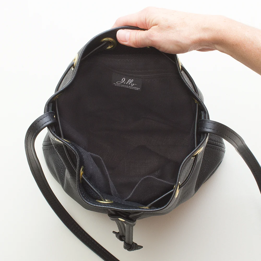 Black Cross Body Bucket Bag Inside.jpg
