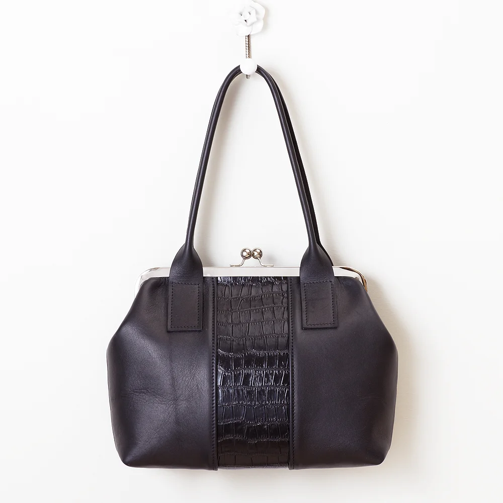 NEW Black Croc Kiss Lock Handbag on Hook.jpg