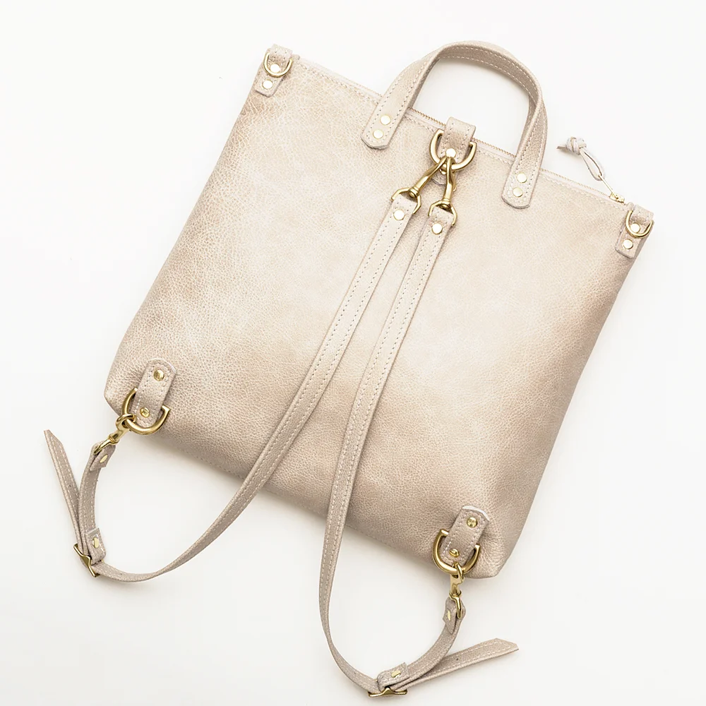 New Tan Convertible Backpack Back Top View.jpg