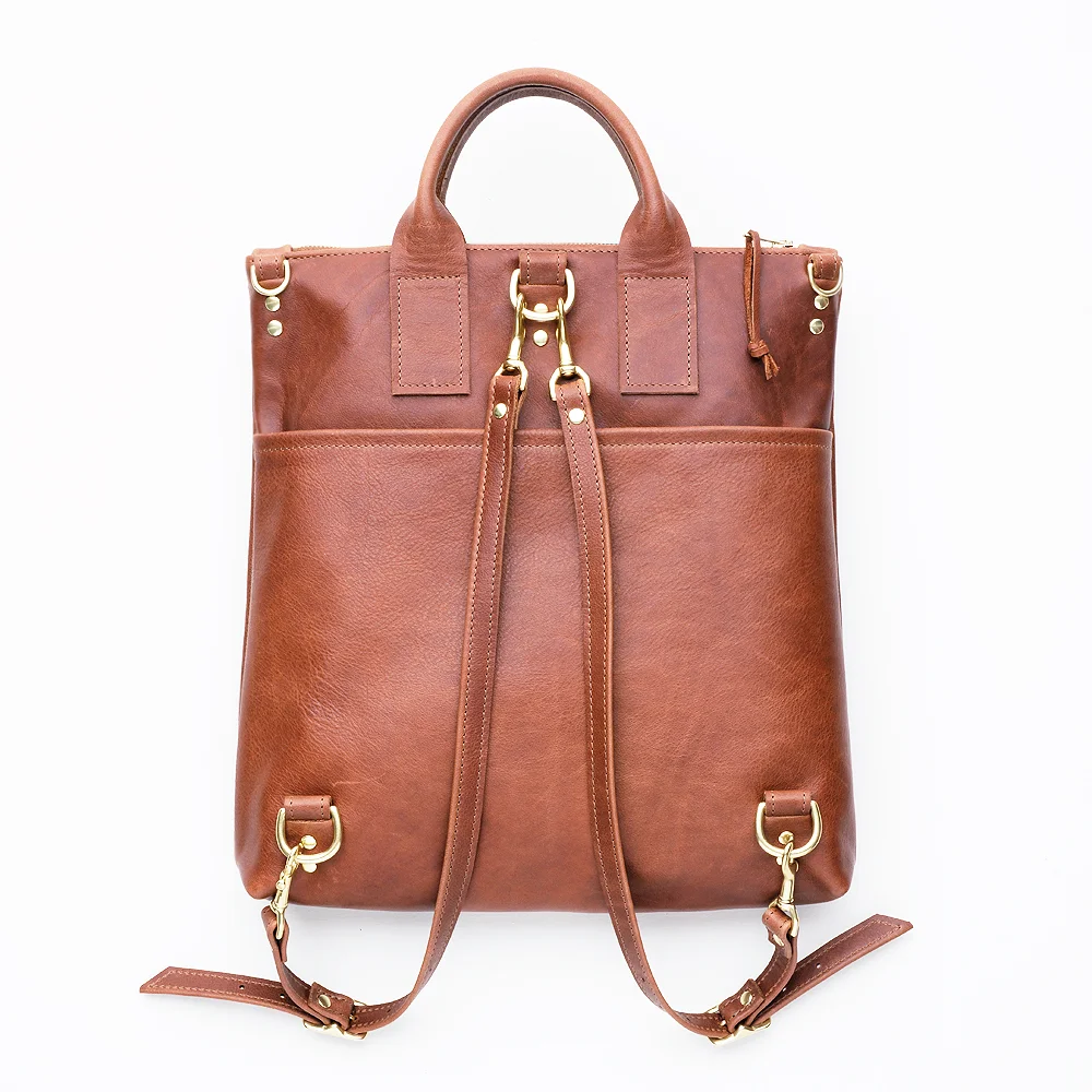 NEW Brown Leather Convertible Backpack Top Shot Back.jpg