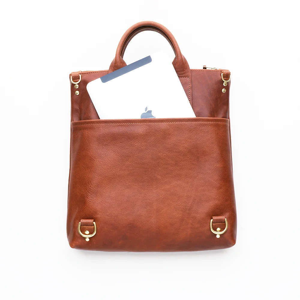 NEW Brown Leather Convertible Backpack Top Shot Back with iPad.jpg