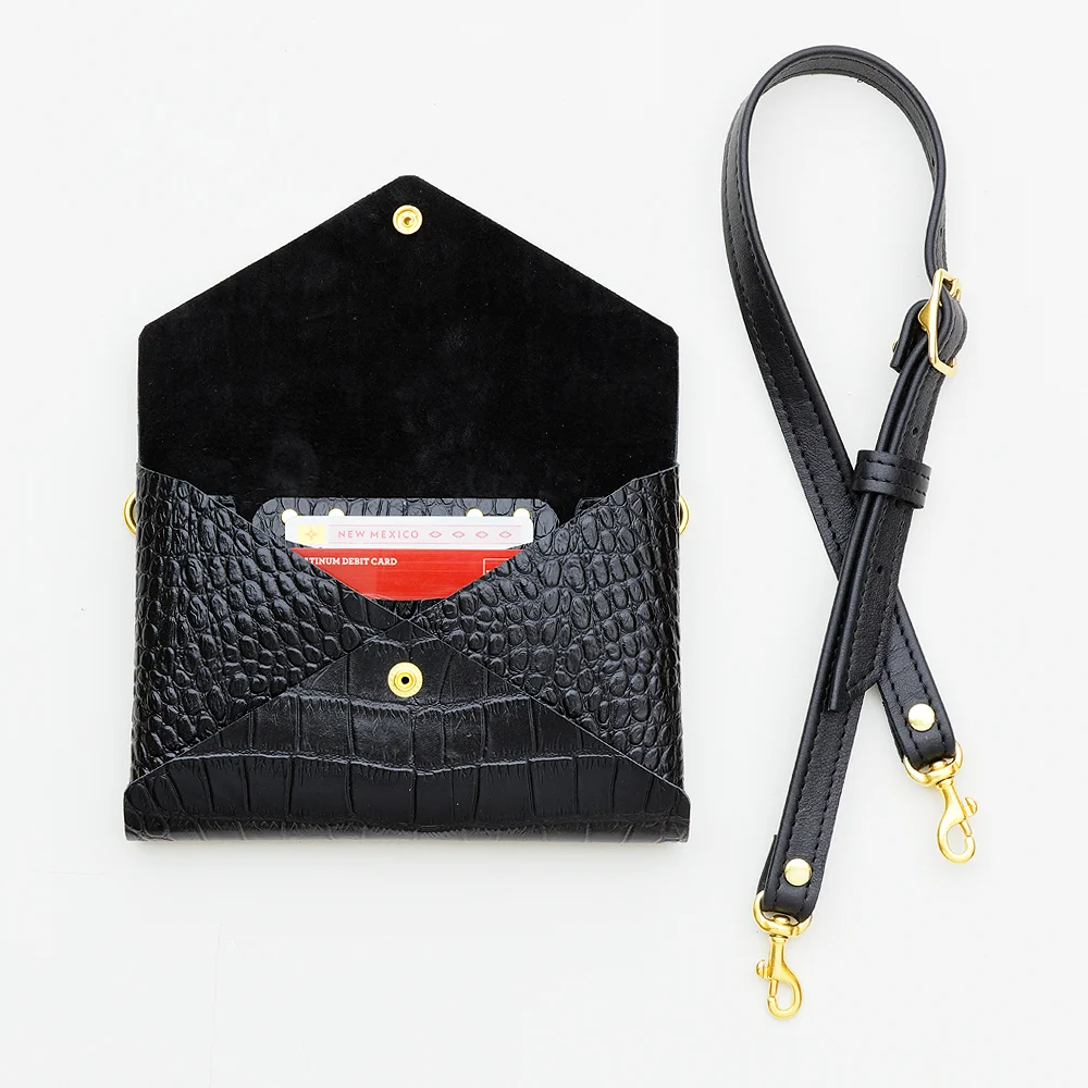 Black Croc Leather Belt Bag Top Shot Open with Credit Cards.jpg