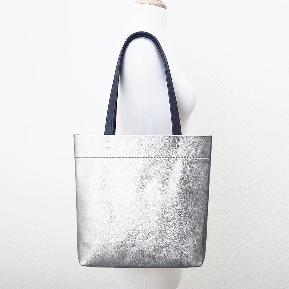 Metallic Silver Leather Tote.jpg