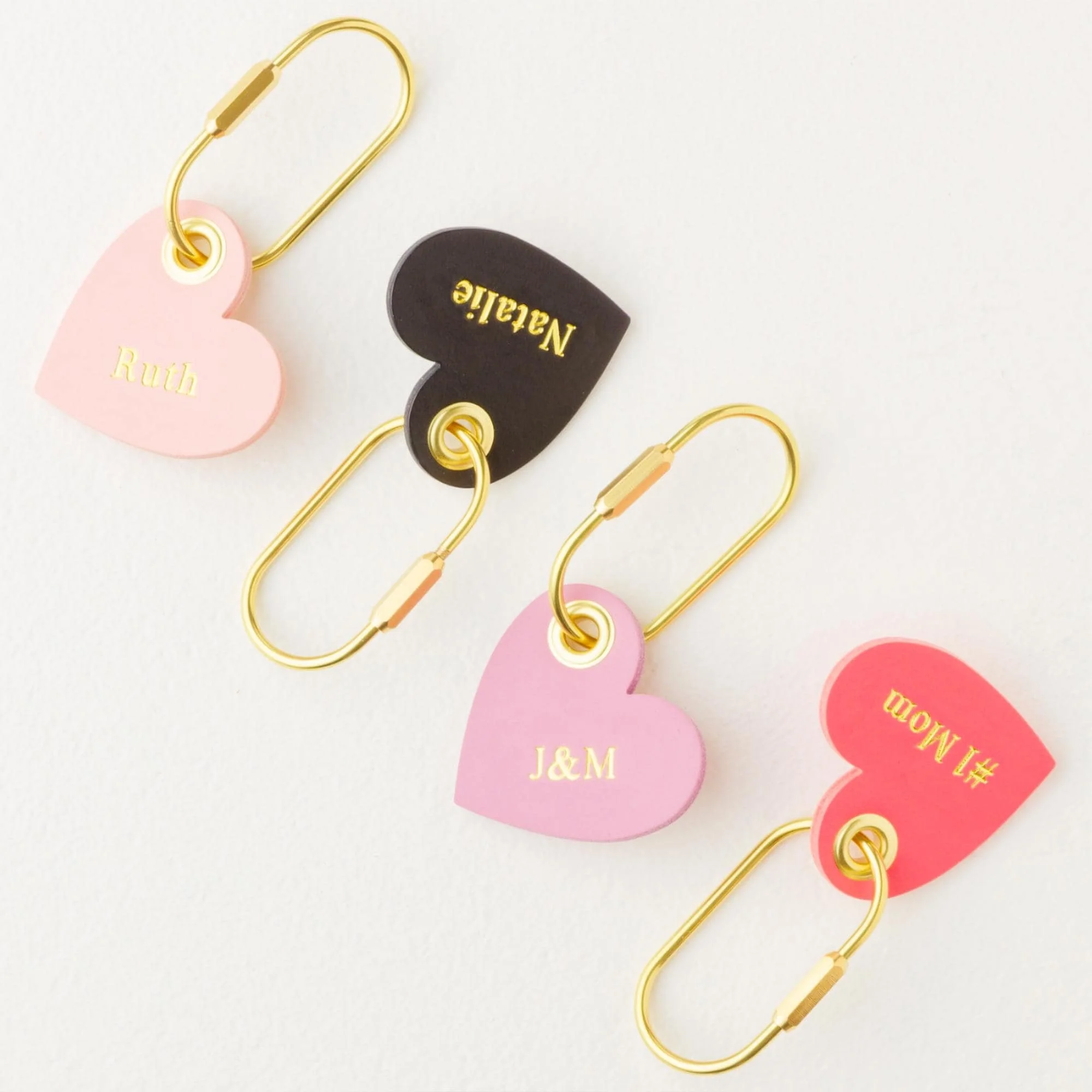Custom Leather Heart Bag Charm and Keychain Carabiner