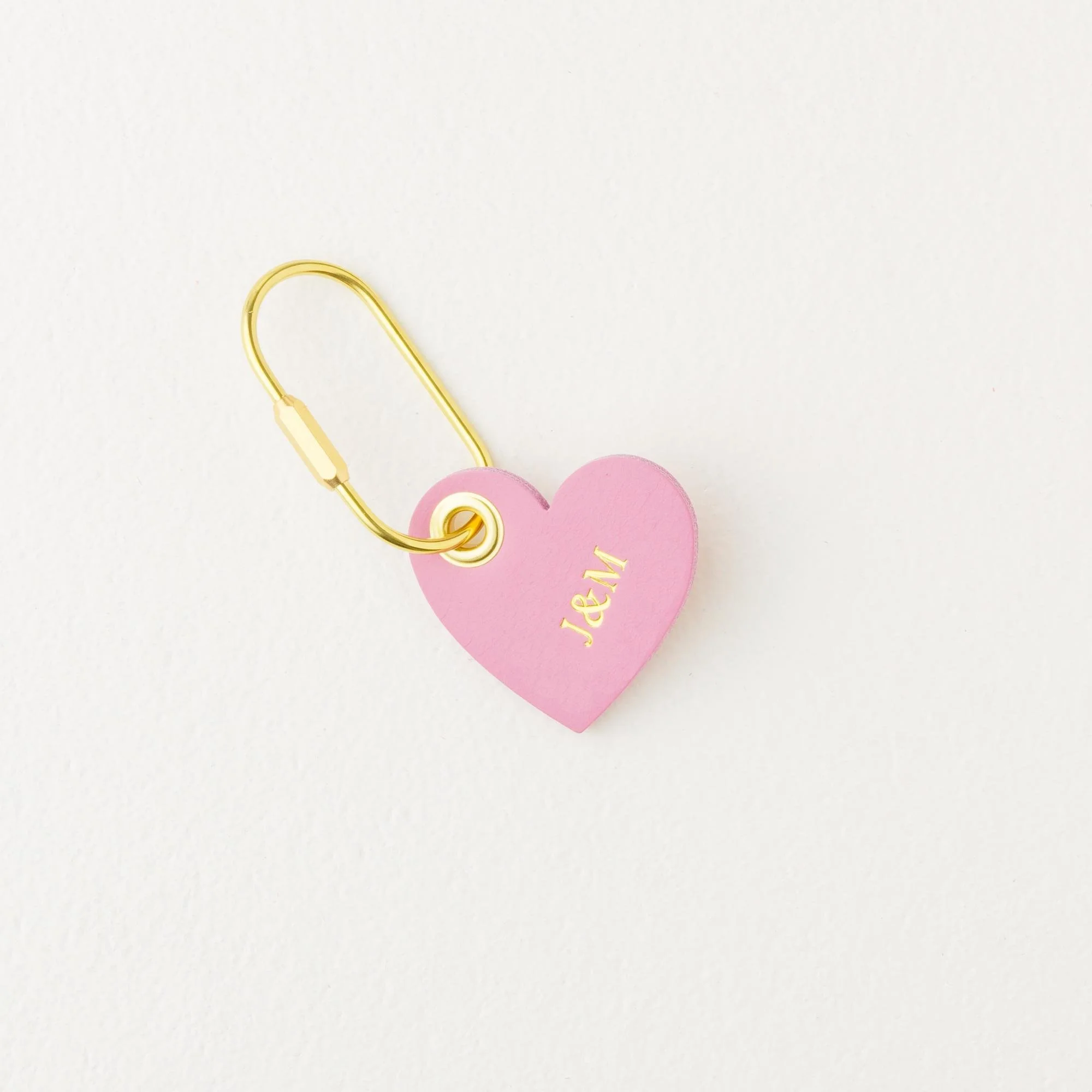 Personalized purple heart shaped leather purse charm / keychain with gold finish hardware.