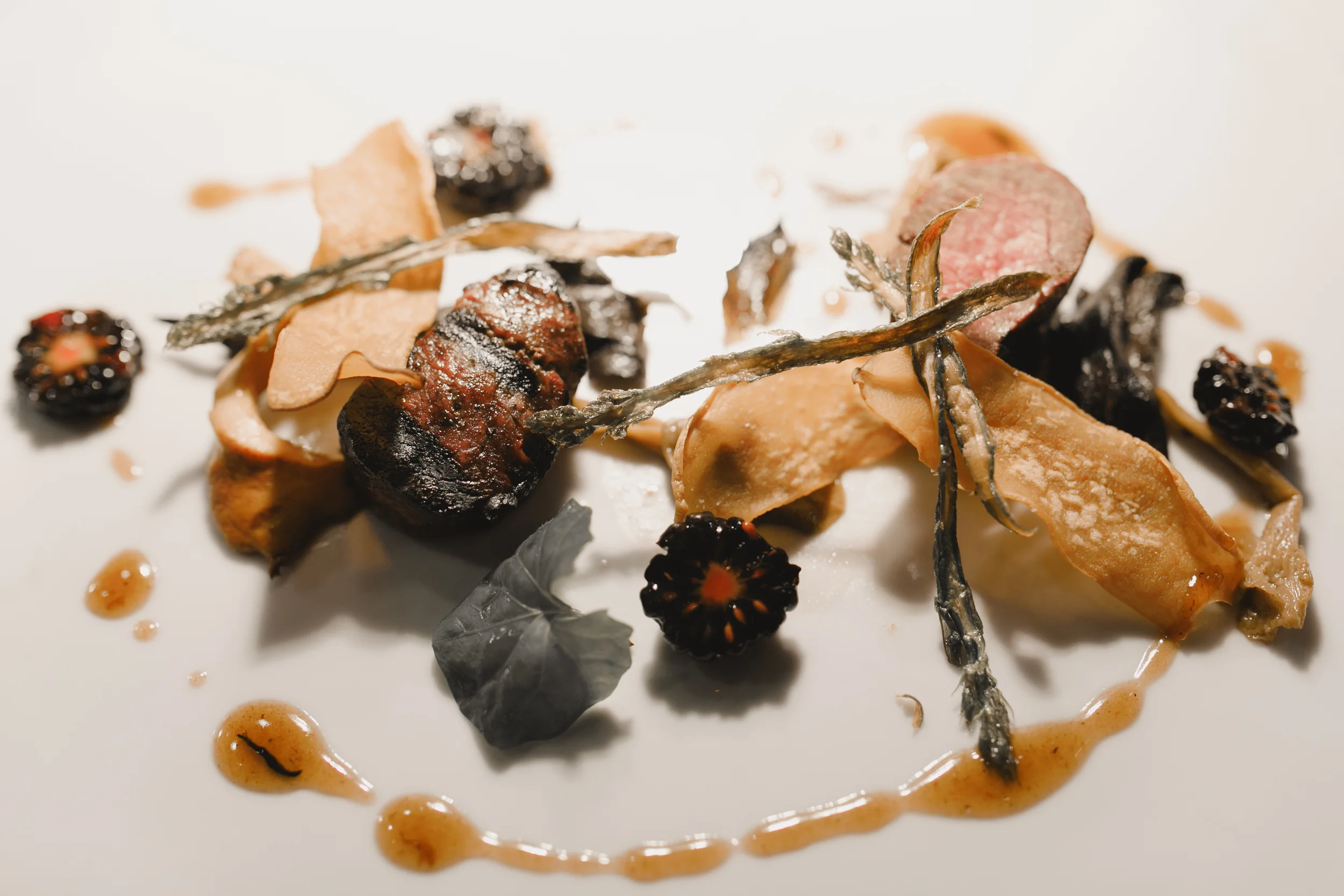 Venison: Eryngii Chips, Glazed Wild Mushrooms, Blackberry, Asparagus