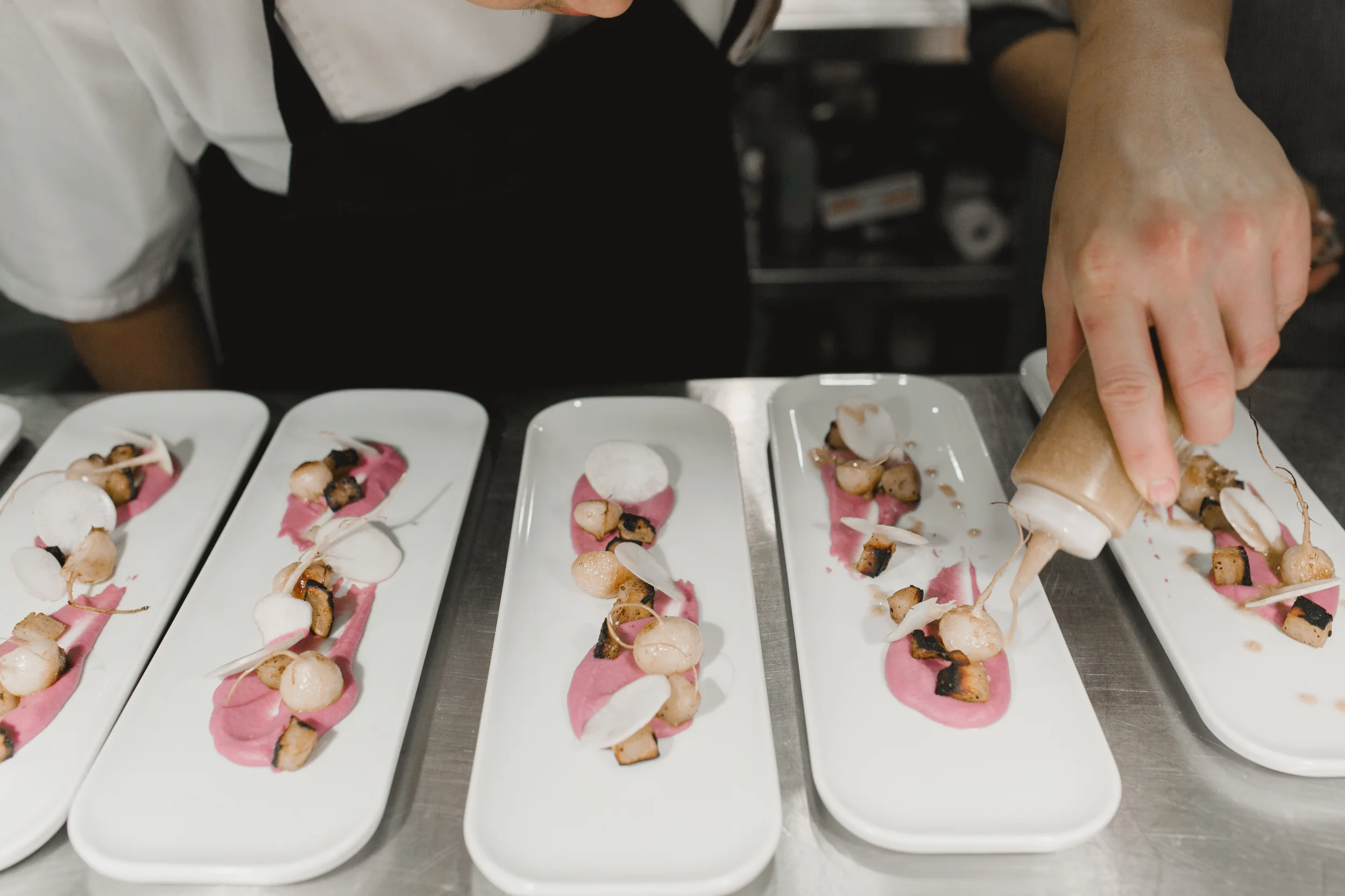 Roots of Japan: Caramelized Mountain Yam, Okinawa Purée, Tokyo Turnips, Bacon-Miso Vinaigrette