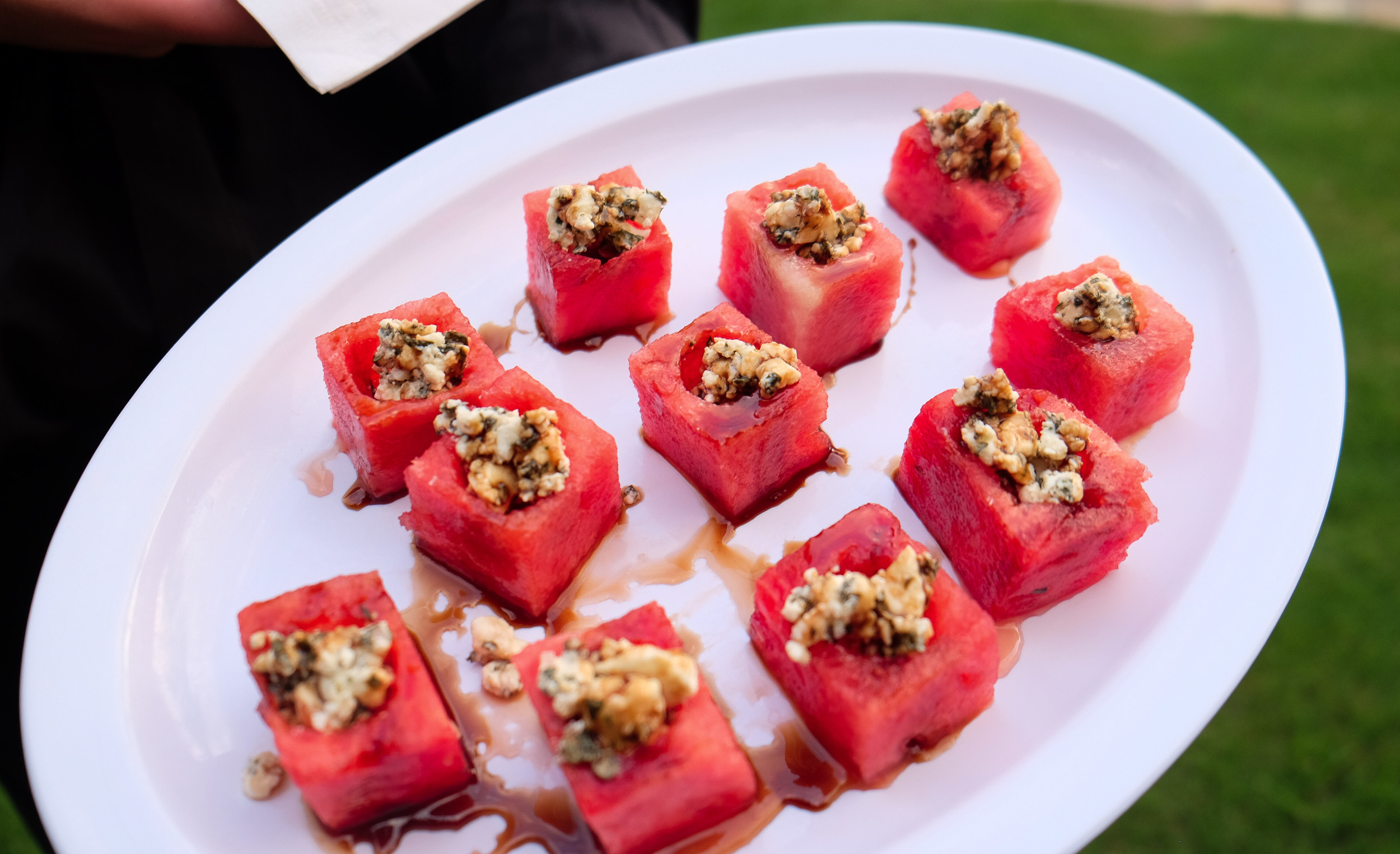Fresh Watermelon Cube with Feta, Mint & Balsamic Drizzle