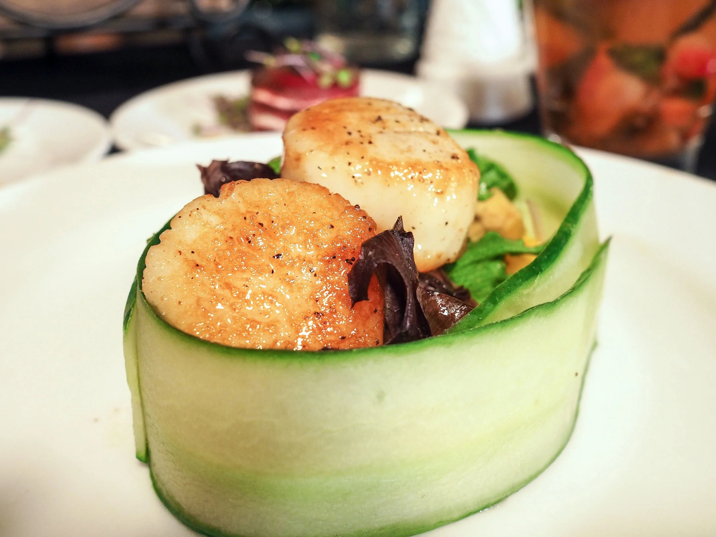 Seared Scallop Cucumber Ring Salad
