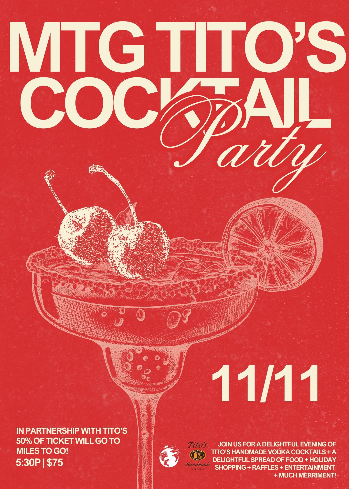 Miles to Go Charity Cocktail Reception, 11/11/25 (price including sales tax)