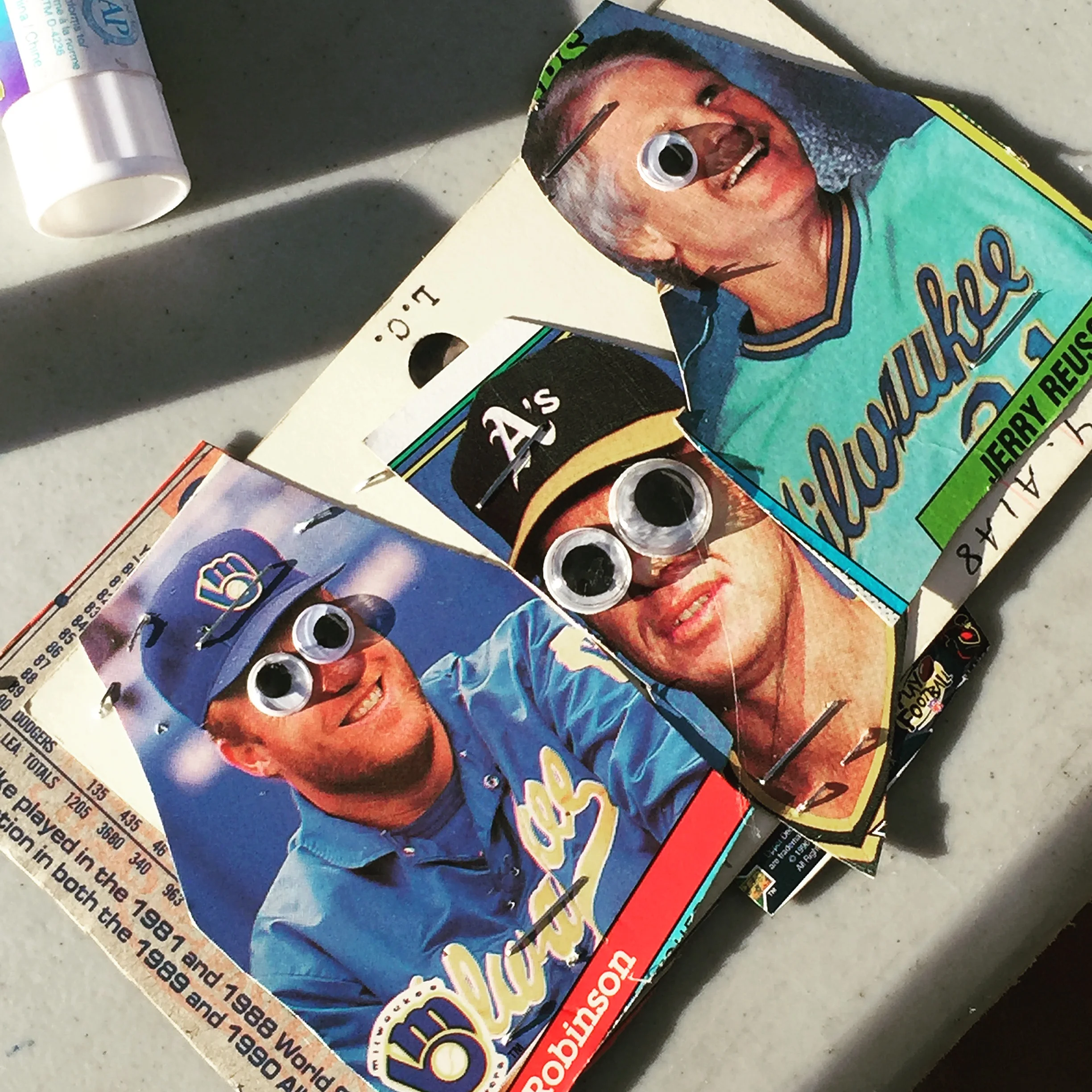 Googly eyed baseball card collage