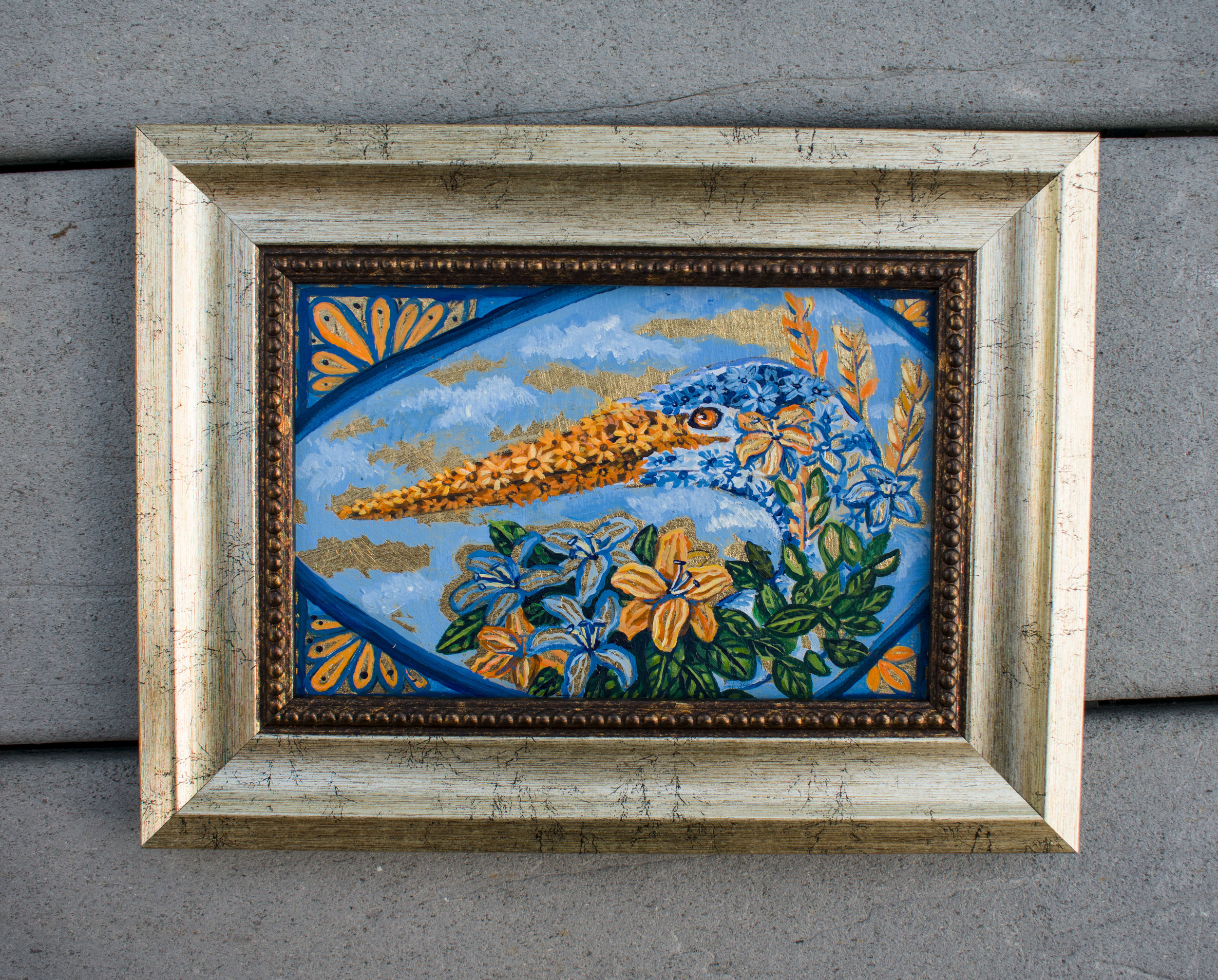 "Floral Heron" Original Acrylic Painting