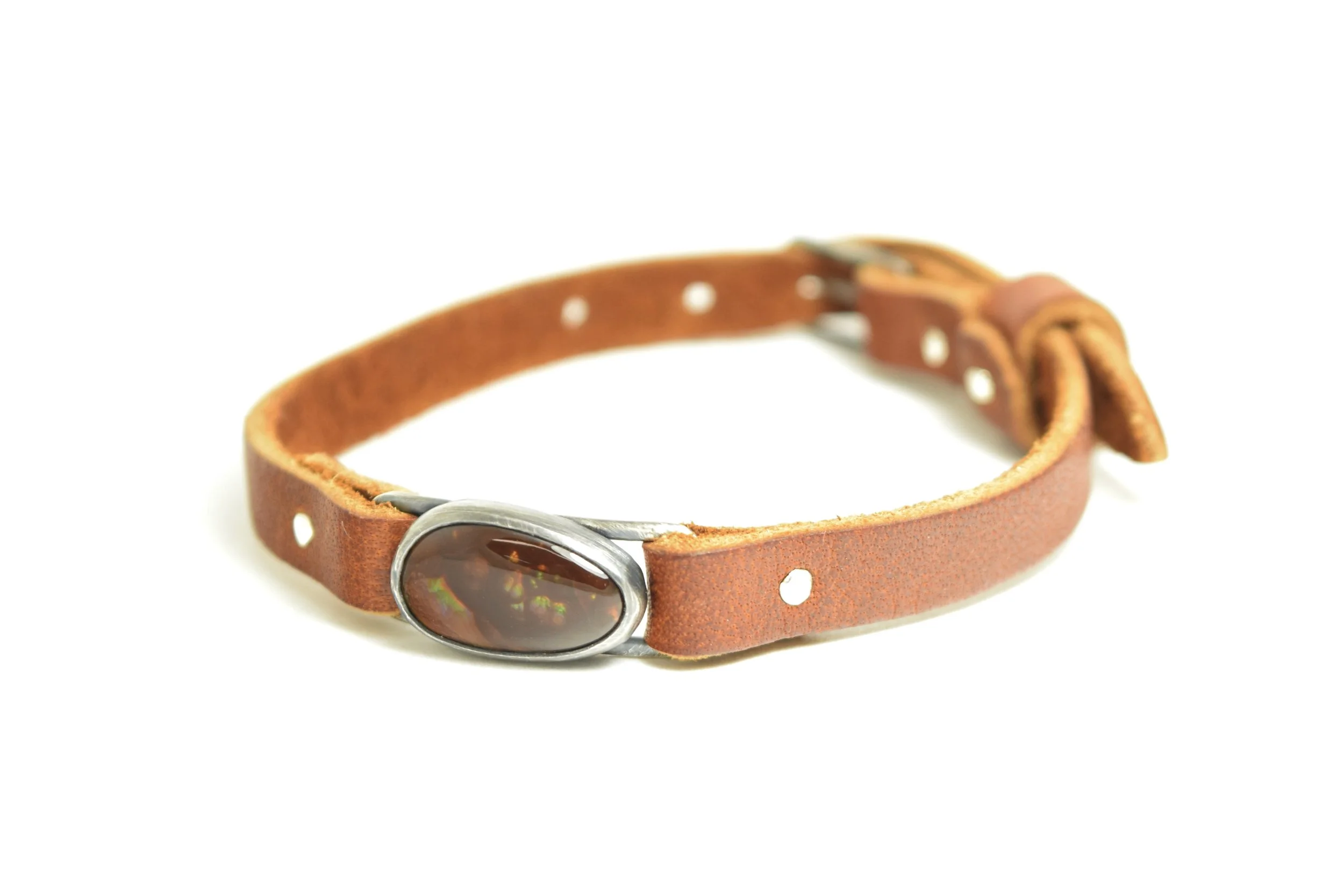 Fire Agate Leather Watchband Bracelet.jpeg