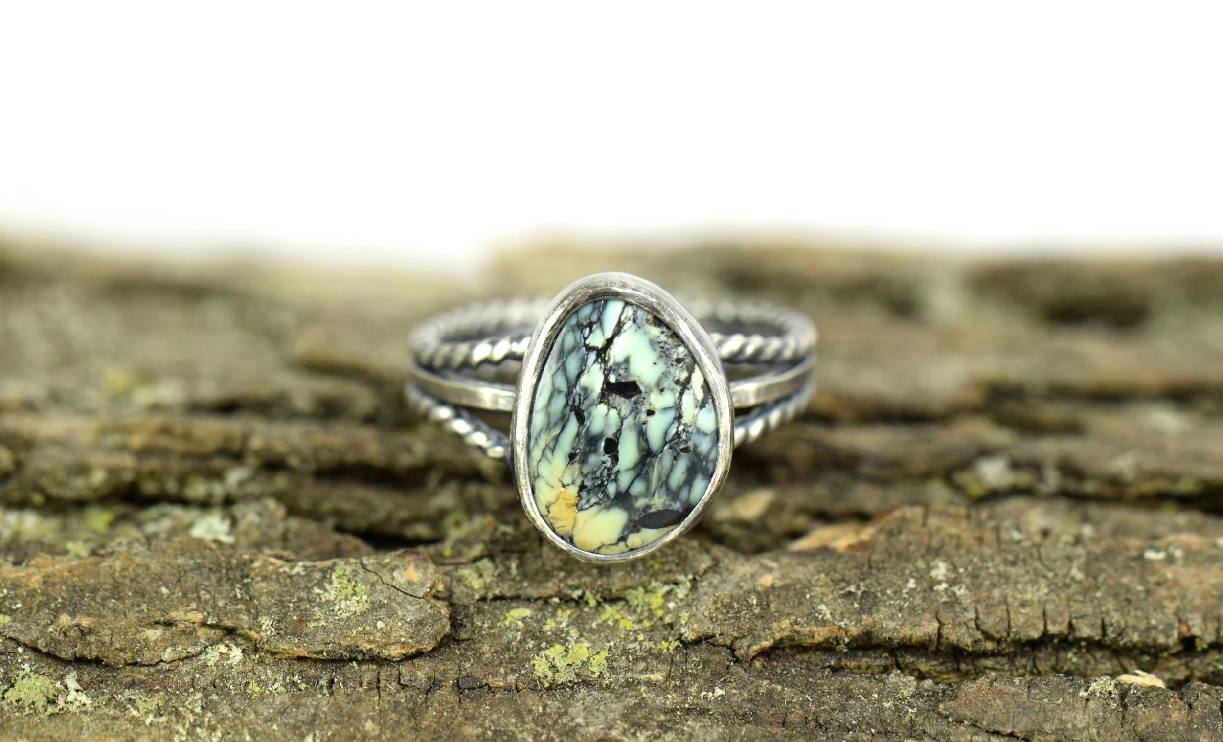 Spiderweb Variscite Ring - 6.5