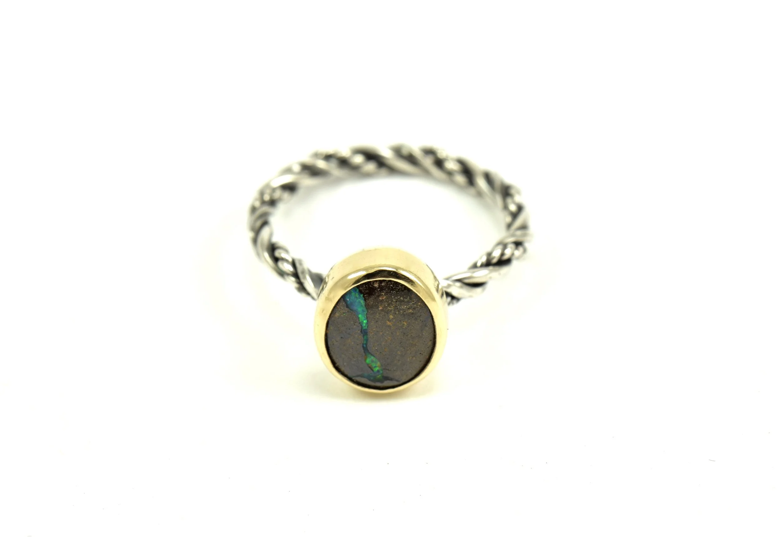 Mixed Metal Boulder Opal Ring - Size 6