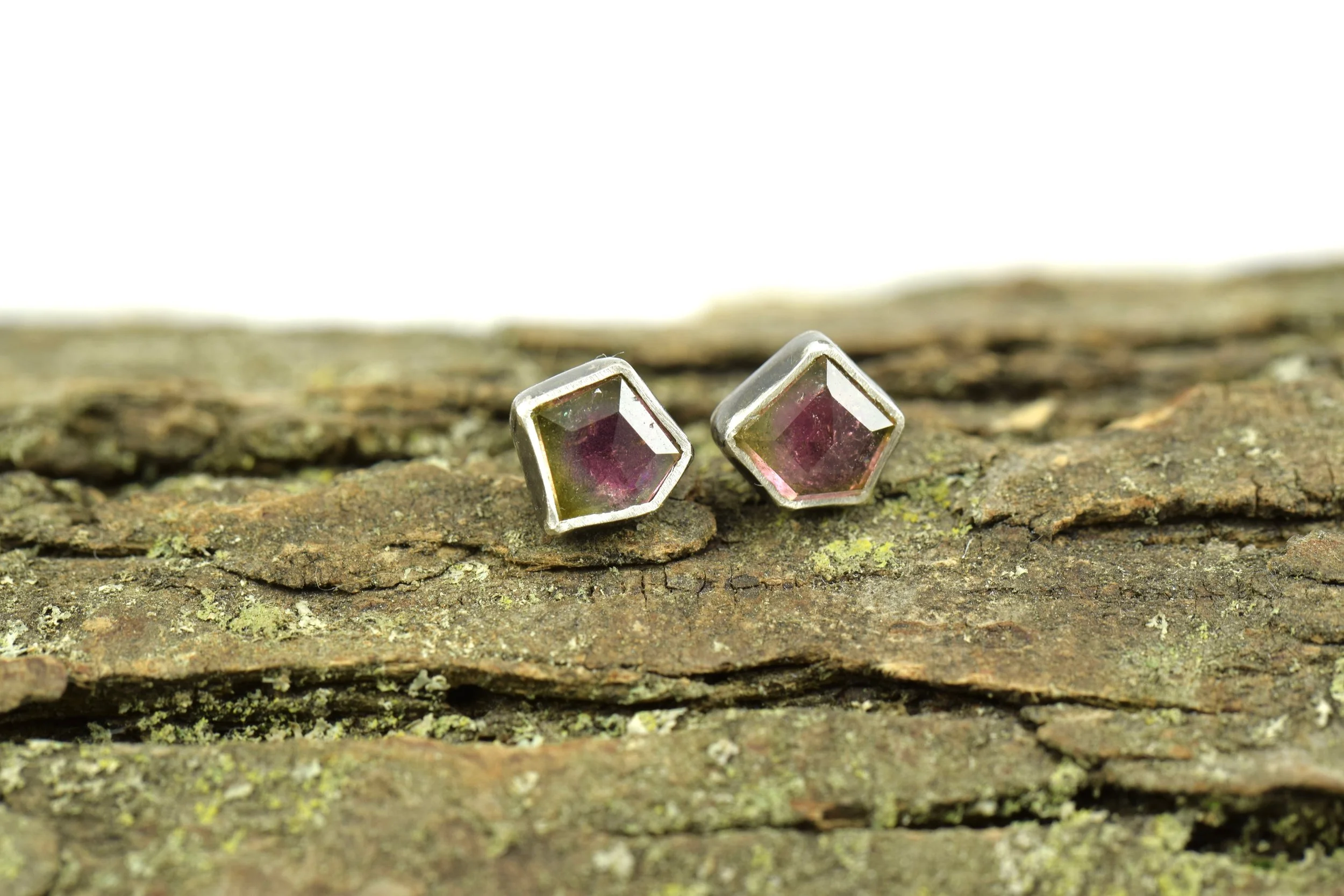 Watermelon Tourmaline Studs