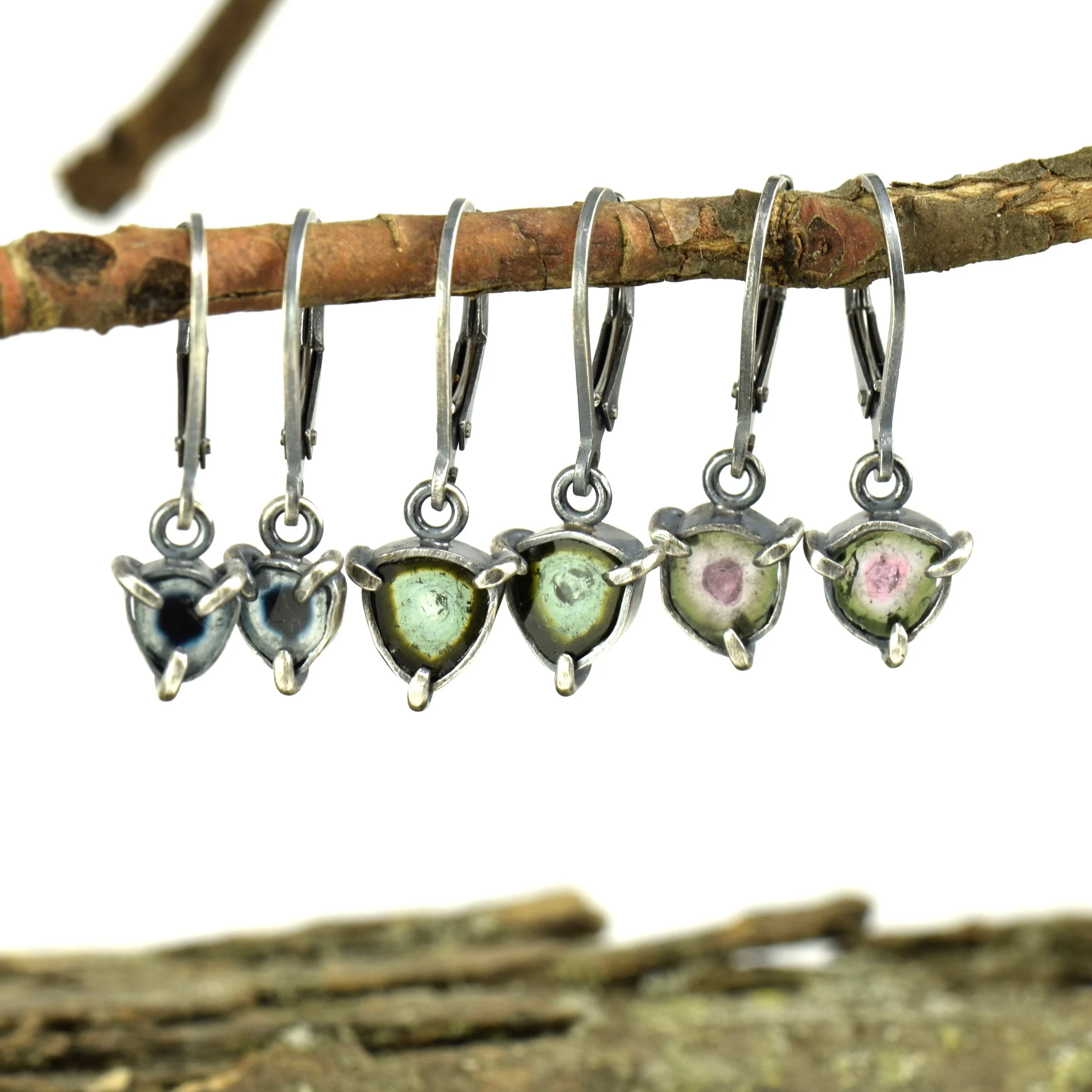 Bicolored Teal Tourmaline Slice Earrings