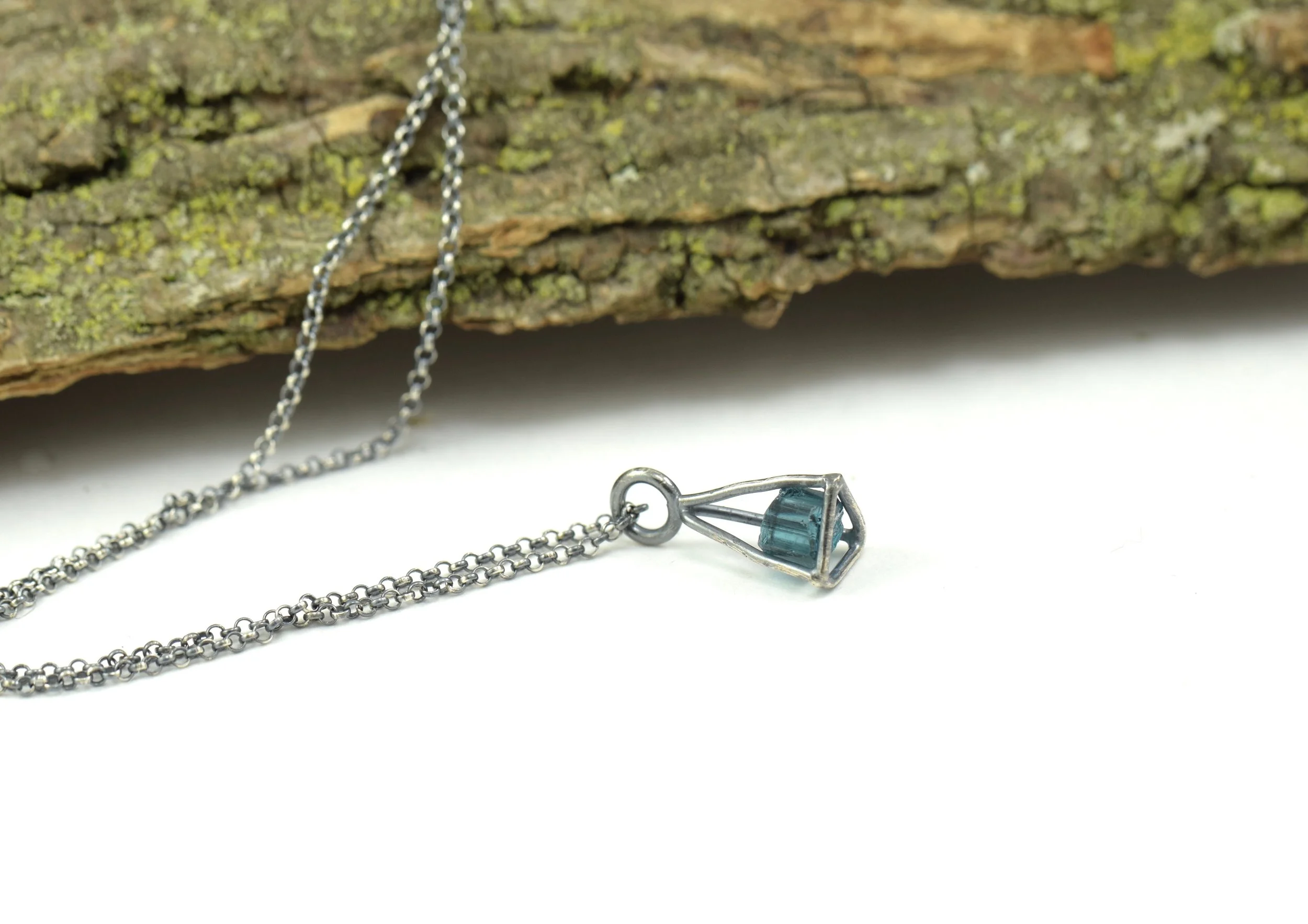Indicolite Tourmaline Cage Necklace - A