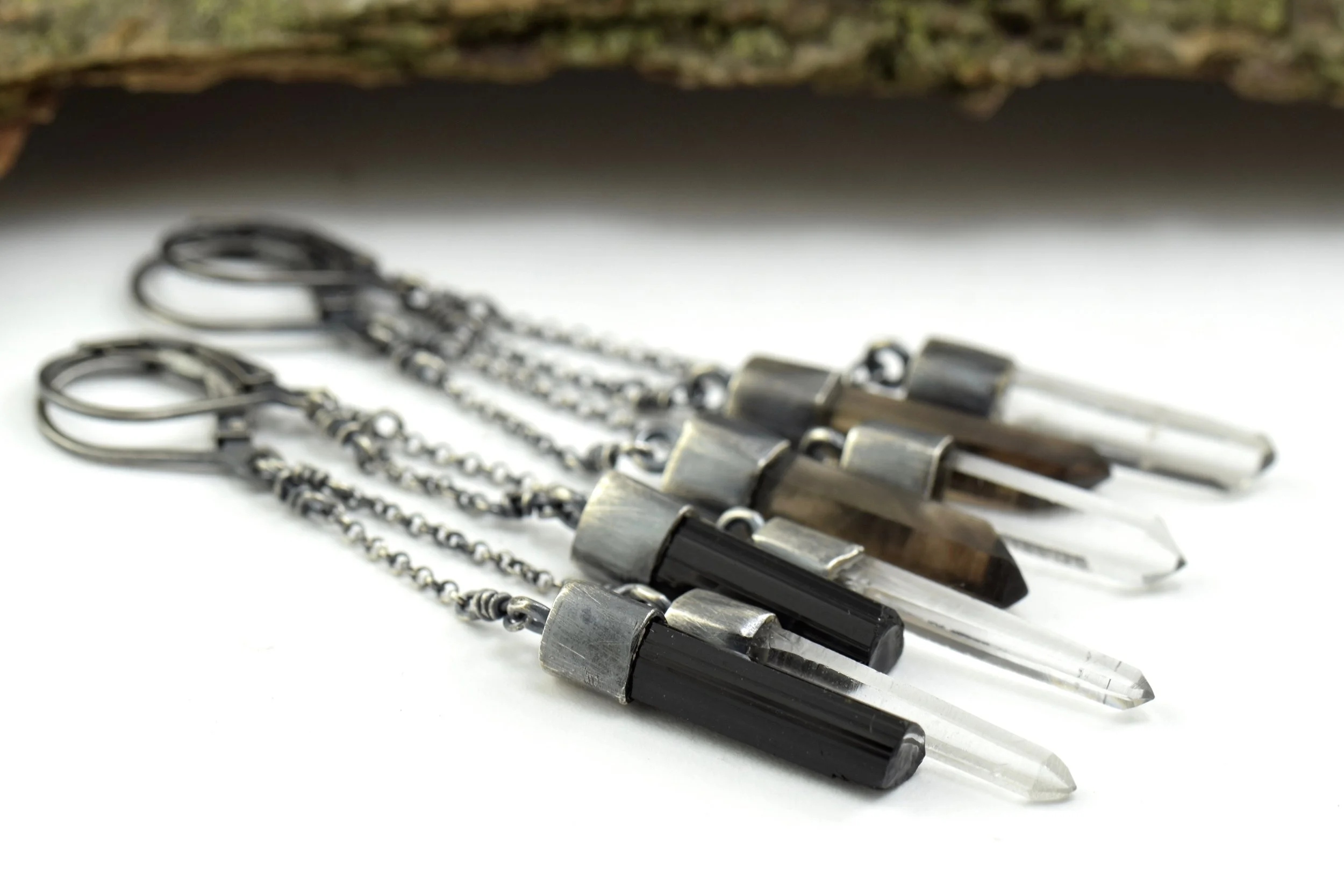 Quartz &amp; Black Tourmaline Earrings