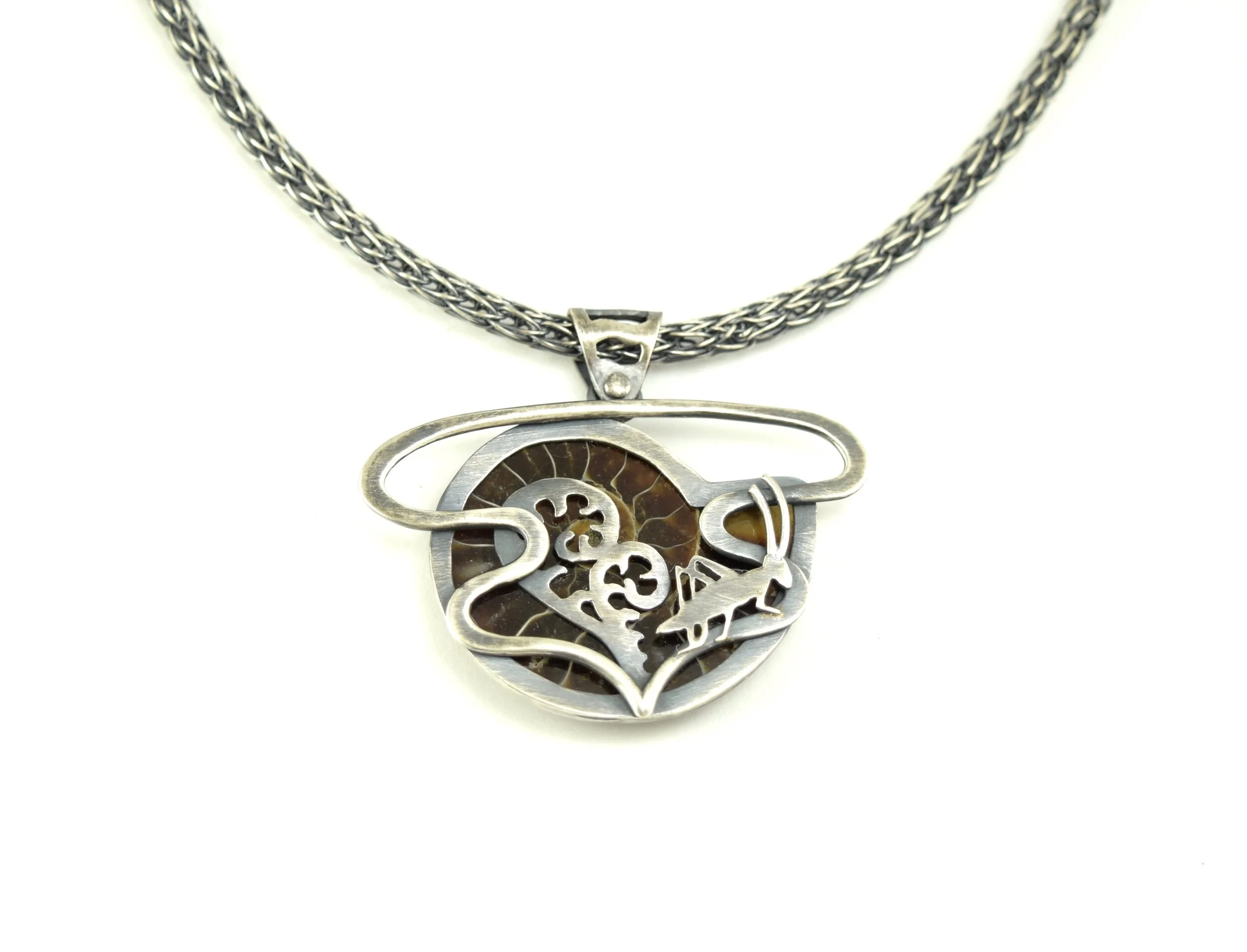 Fiddlehead Fern &amp; Grasshopper Necklace 