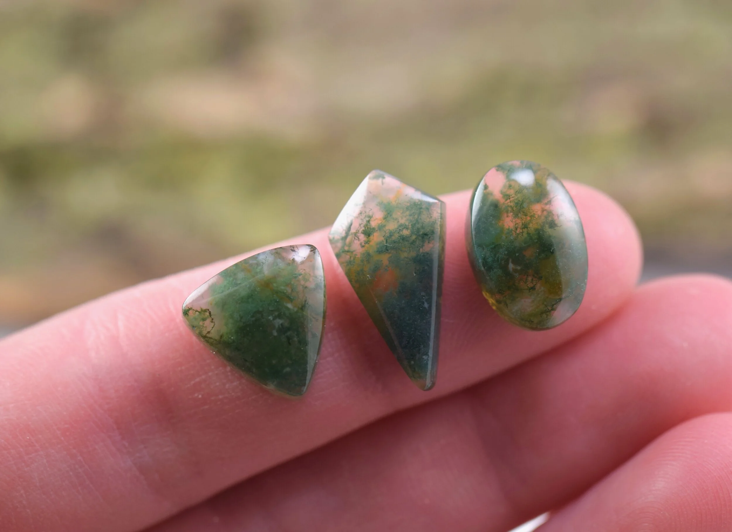 Moss Agate Cabochon Lot of 3