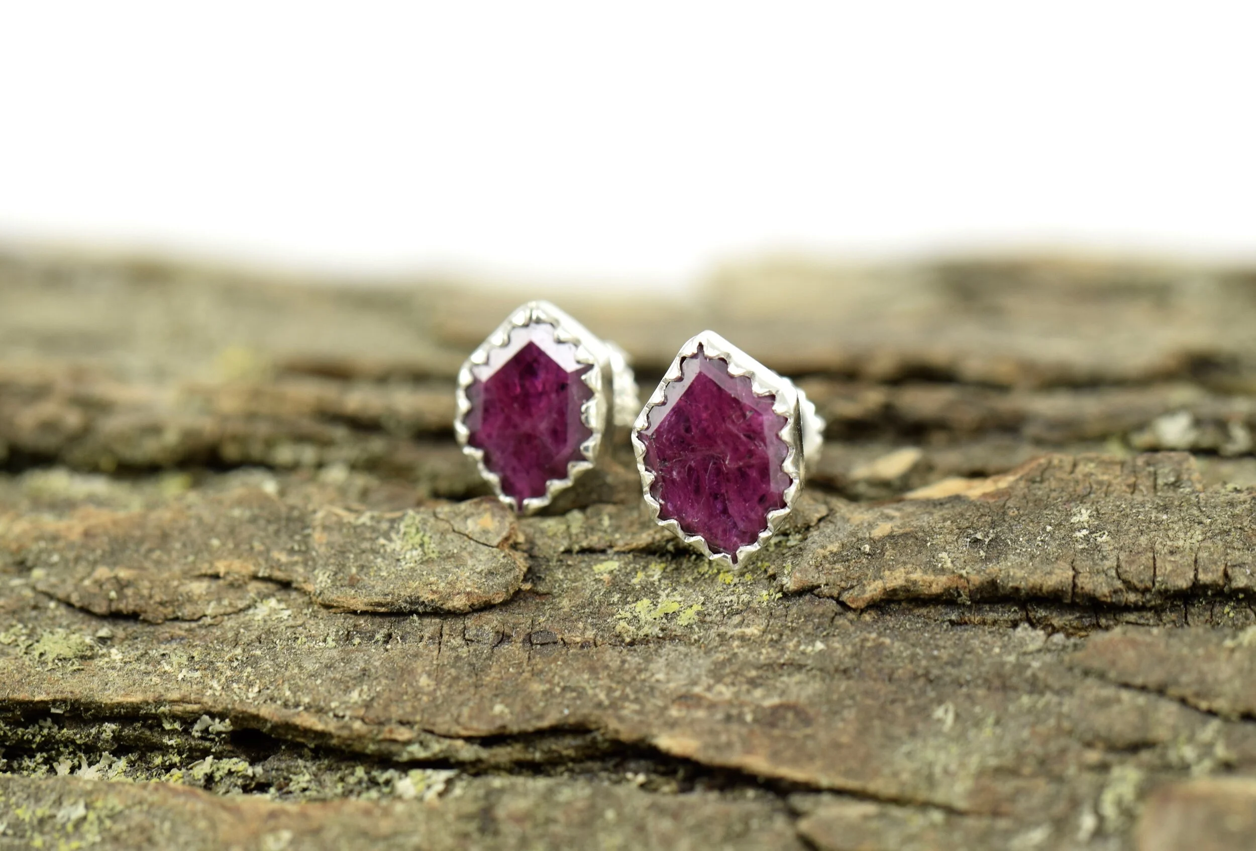 Ruby Hexagon Screw Back Studs