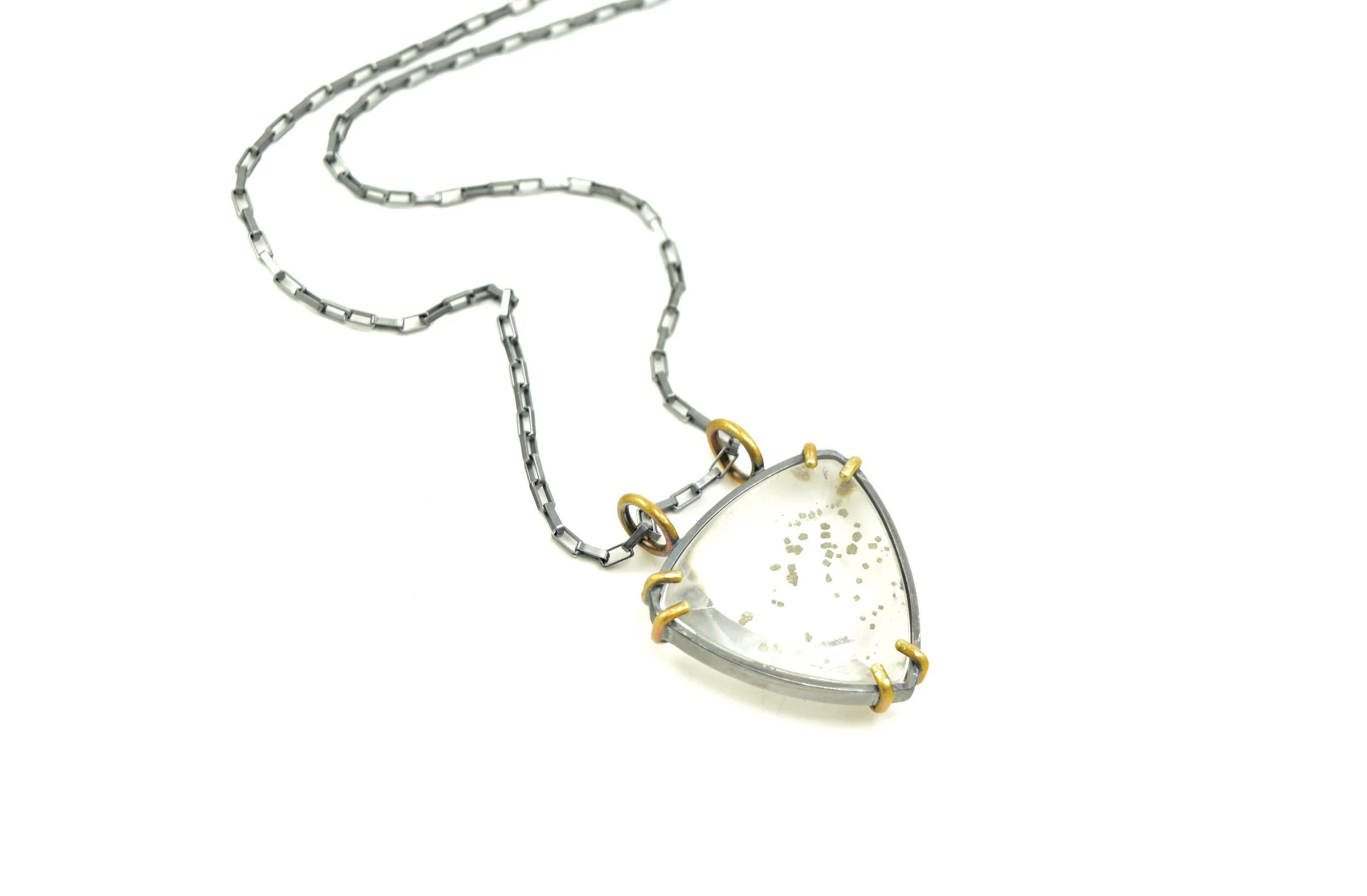 Pyrite in Quartz Mixed Metal Necklace