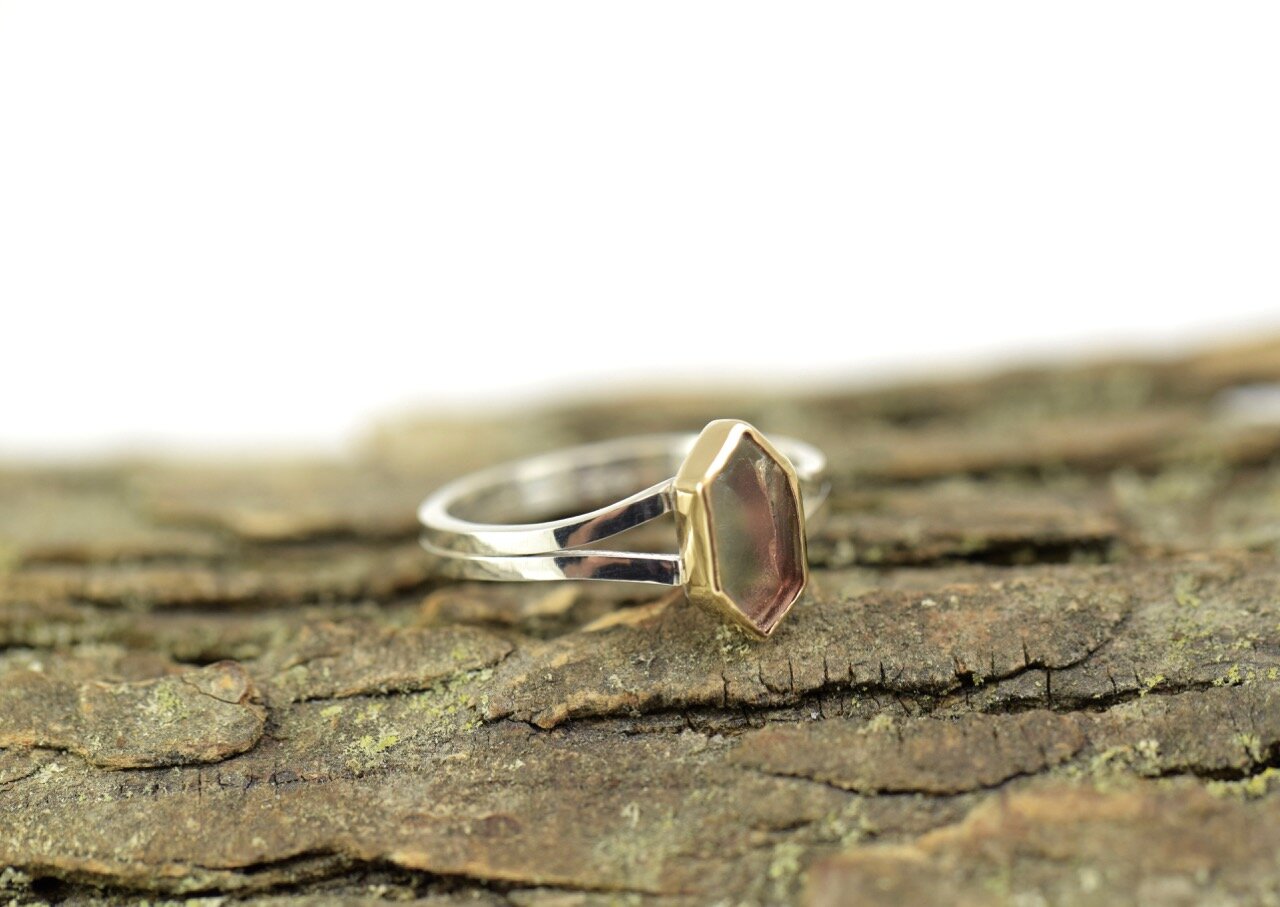 Oregon Sunstone Hexagon Ring - Size 8