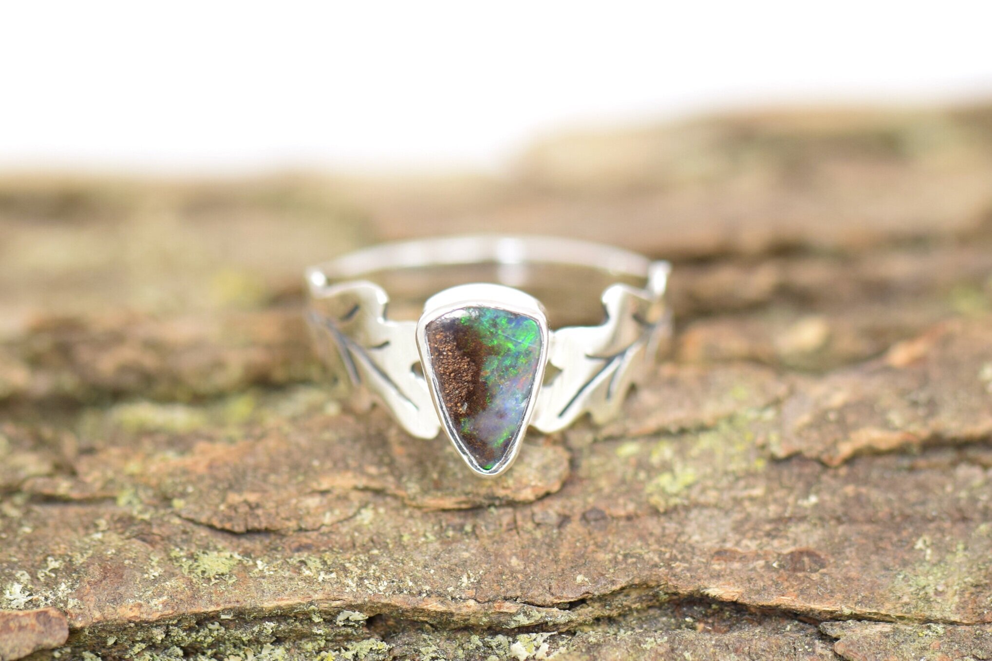 Boulder Opal Oak Leaf Ring