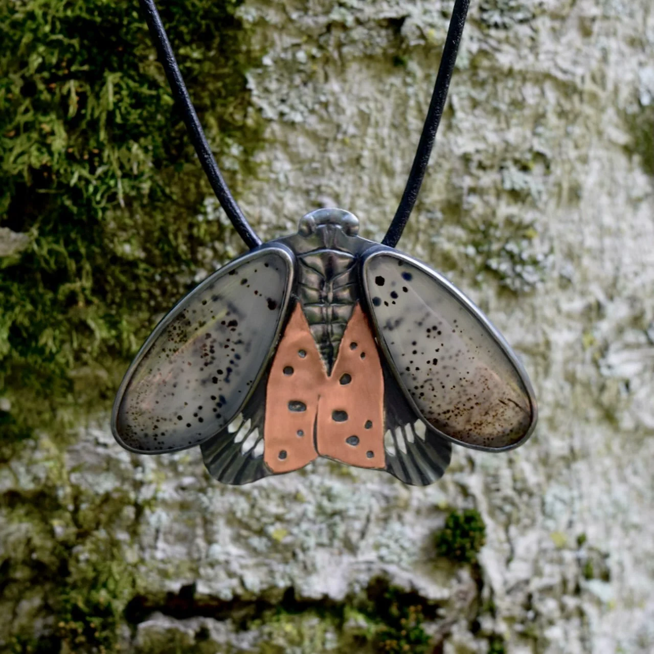 The website update is live and available to shop at lithicdesign.com (link in bio). 

This is the biggest piece in the update- a spotted lanternfly pendant. For those unfamiliar, spotted lanternflies are an invasive species here in northeast Ohio. Th