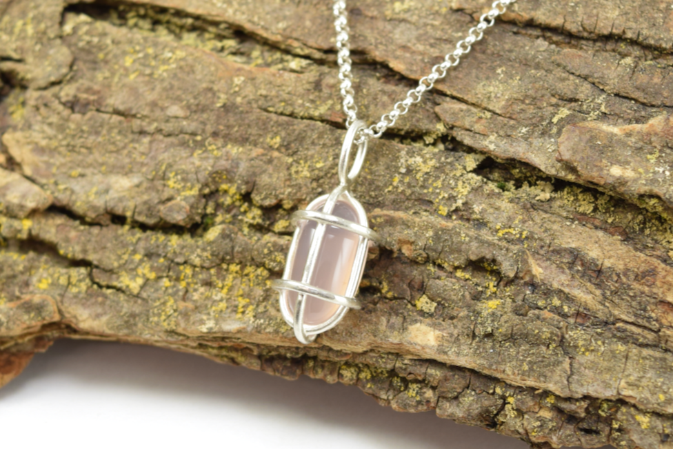 Pink Chalcedony Bulkhead Light Pendant - Small Pill