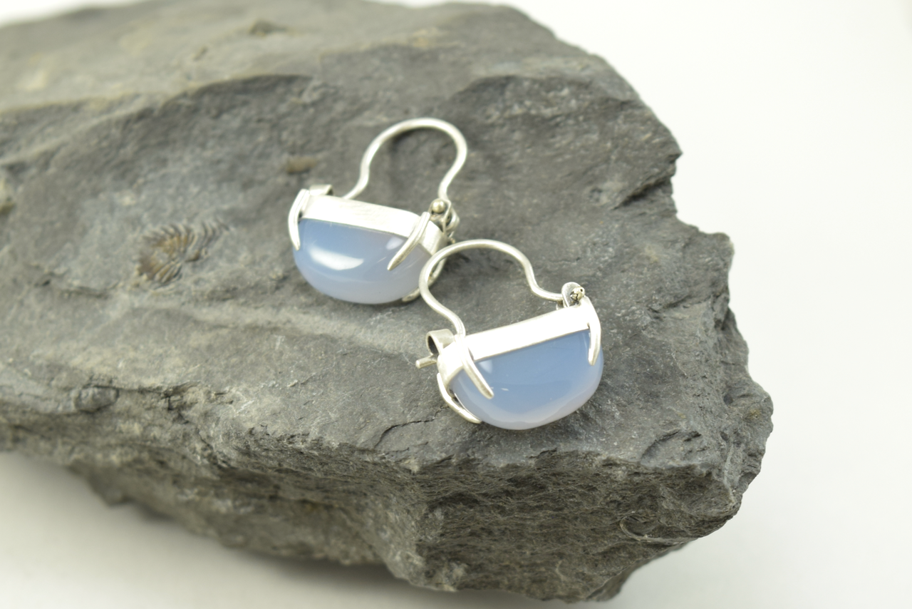 Natural Blue Chalcedony Hoop Earrings