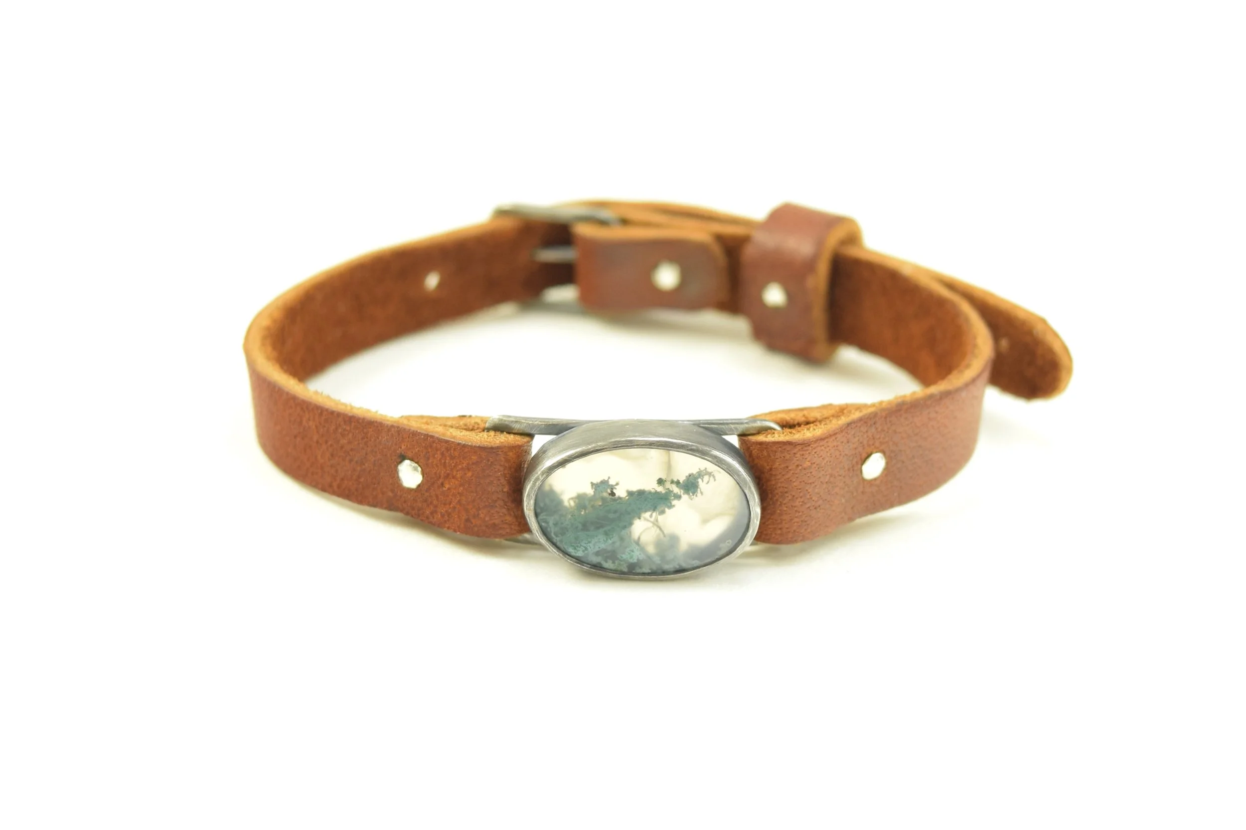Moss Agate Leather Watchband Bracelet.jpeg