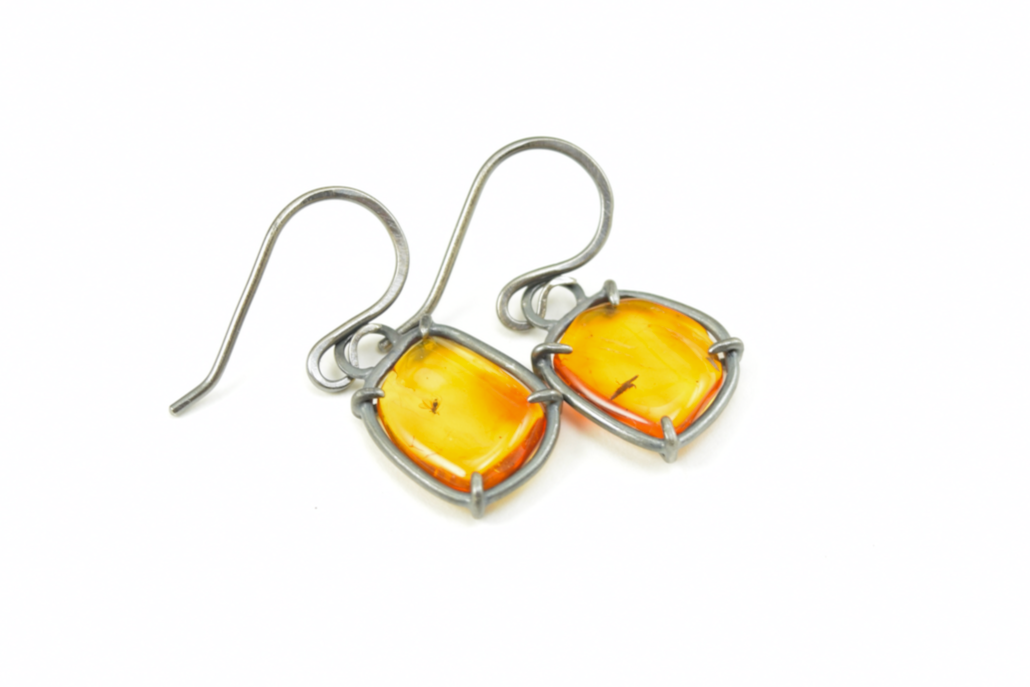 Baltic Insect Amber Earrings - Rectangular