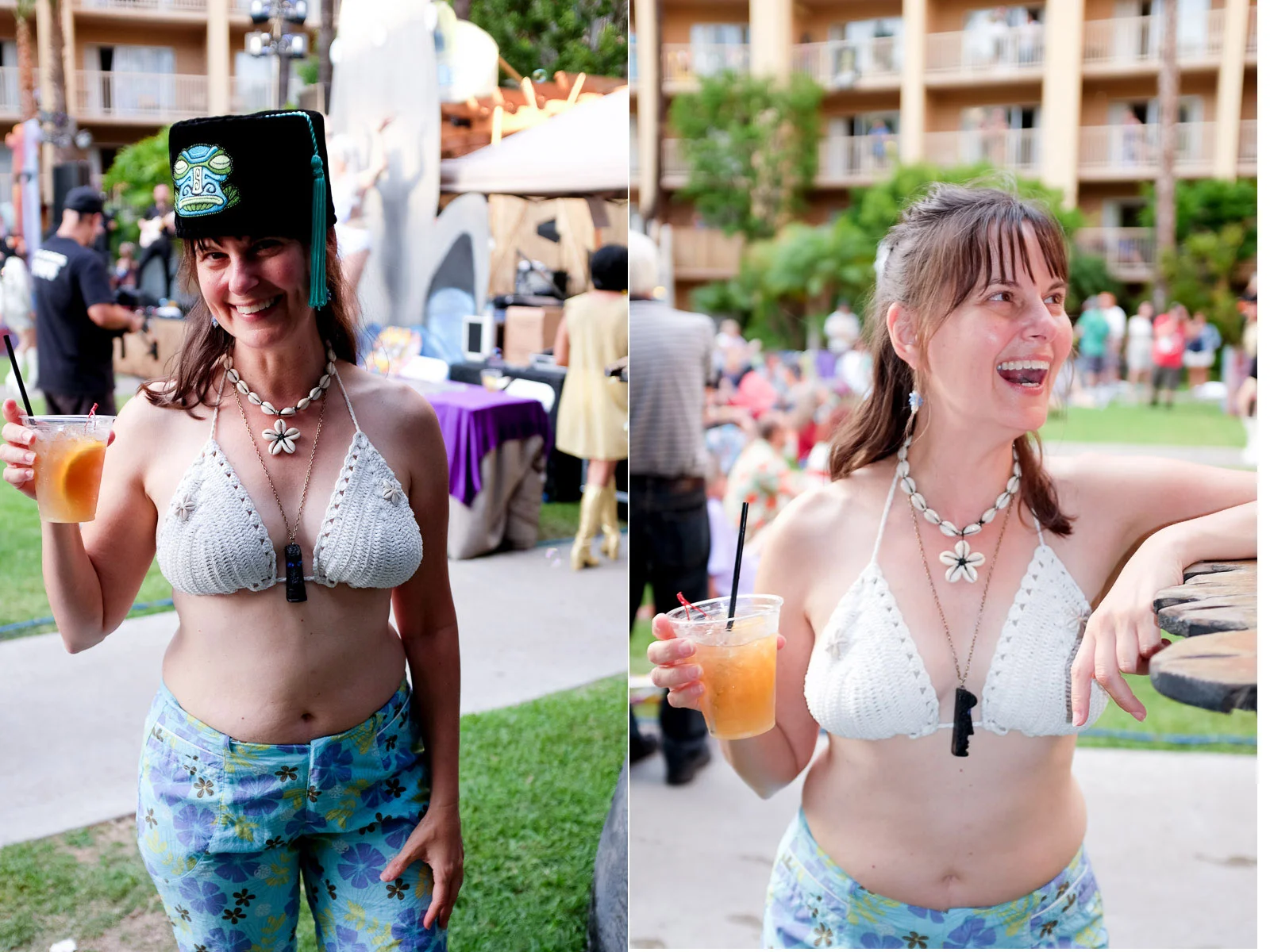 The built-in flash on the Fuji is never going to compete with a speedlight, but it’s fine for creating fill light. Here’s Julie with and without fill flash. Now the party is getting started!