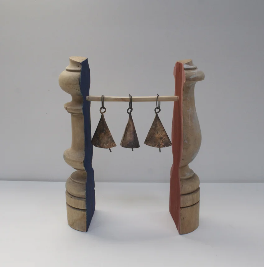Small Works, wood, found object, dyed string, ground pigment, matt medium
