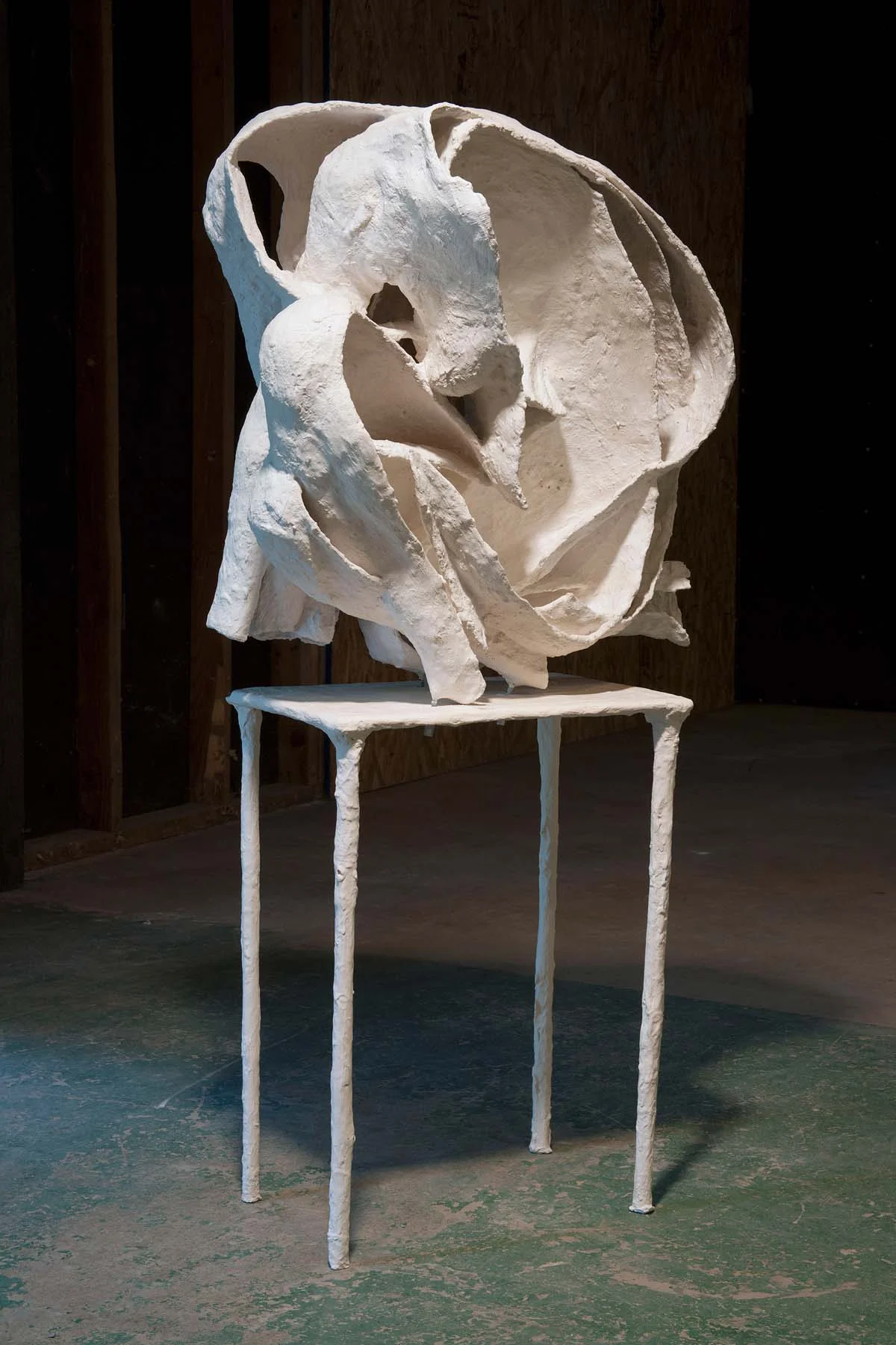 Juliana Cerqueira Leite, Curl I, 2013. Plaster, fabric, glass fiber, steel. 70 x 50 x 59 cm. (27 x 19 x 23 in.)