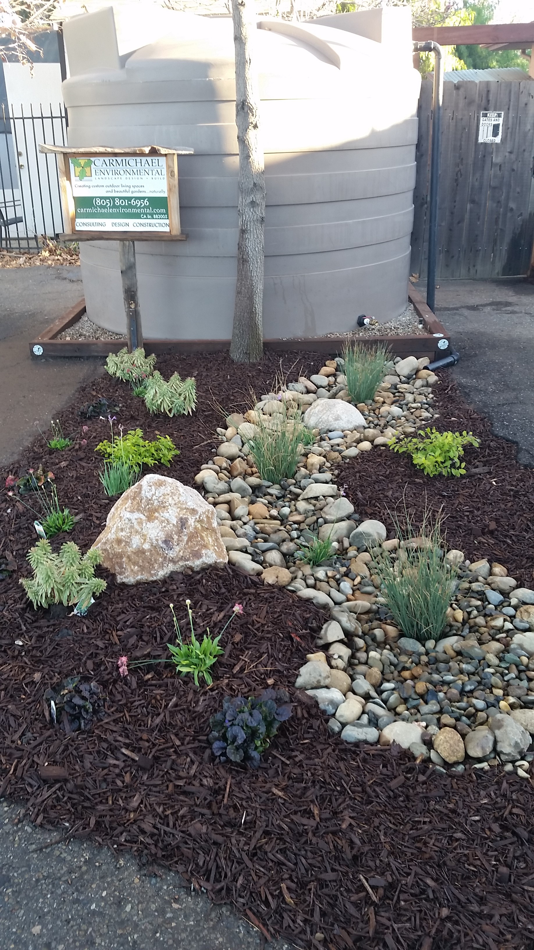 Rain Tank with Bioswale Overflow