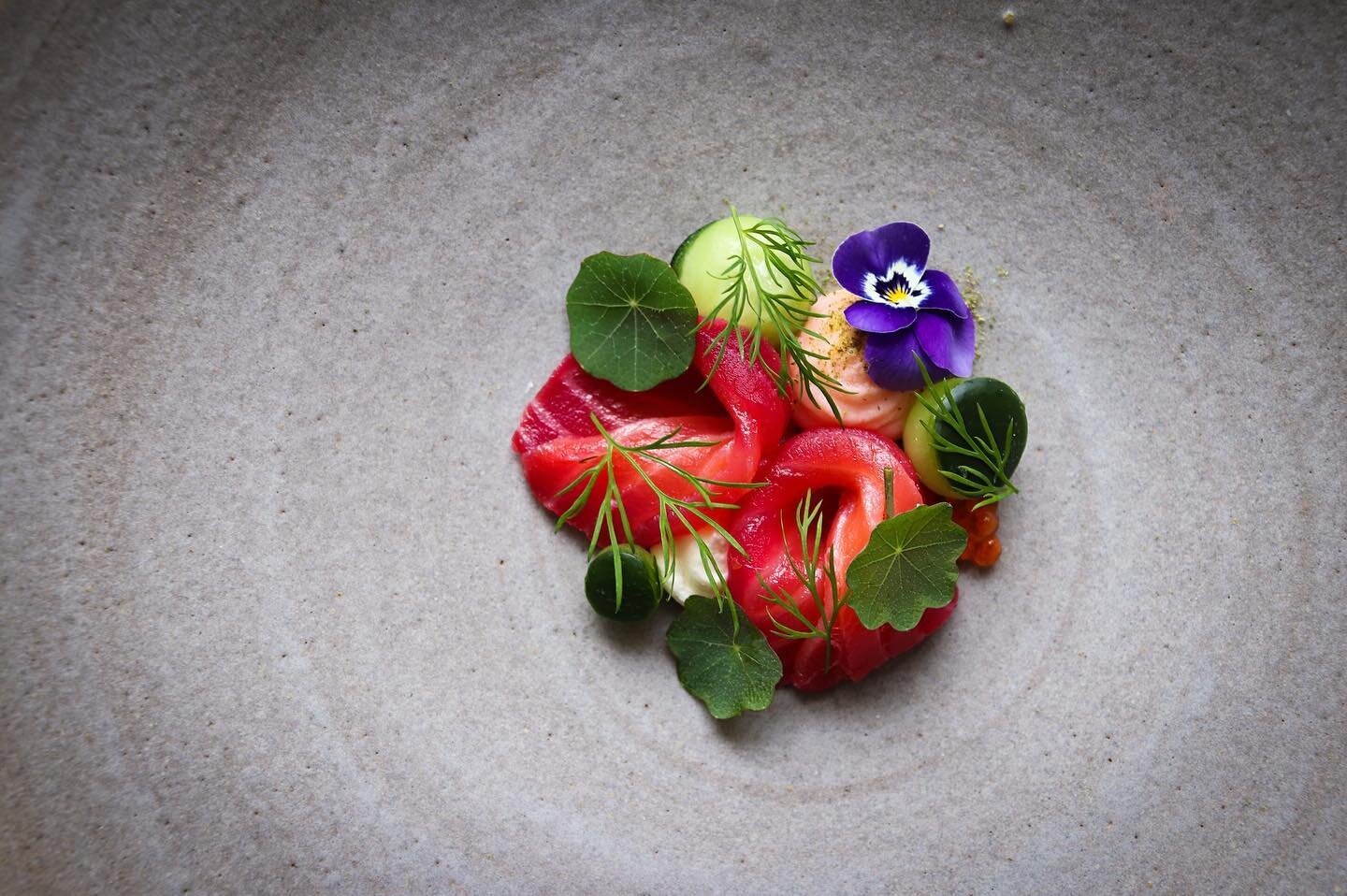 The end of the festive season&hellip; 
Gin, juniper and beetroot salmon:  something I make at this time of year for our clients, but also so the family and I can enjoy it! This photo was taken at a Tasting Menu for clients last week. 
-
Gin, juniper,