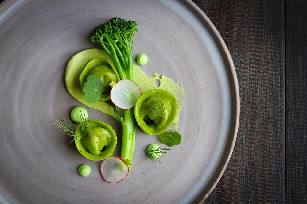 Green💚Green💚Green💚
Light, fresh and Asian, a celebration of all things green&hellip;
-
Prawn, water chestnut, chilli and garlic dumplings, homemade coriander and chive wrappers. Steamed tender stem. Edamame coriander and ginger pur&eacute;e, wasab