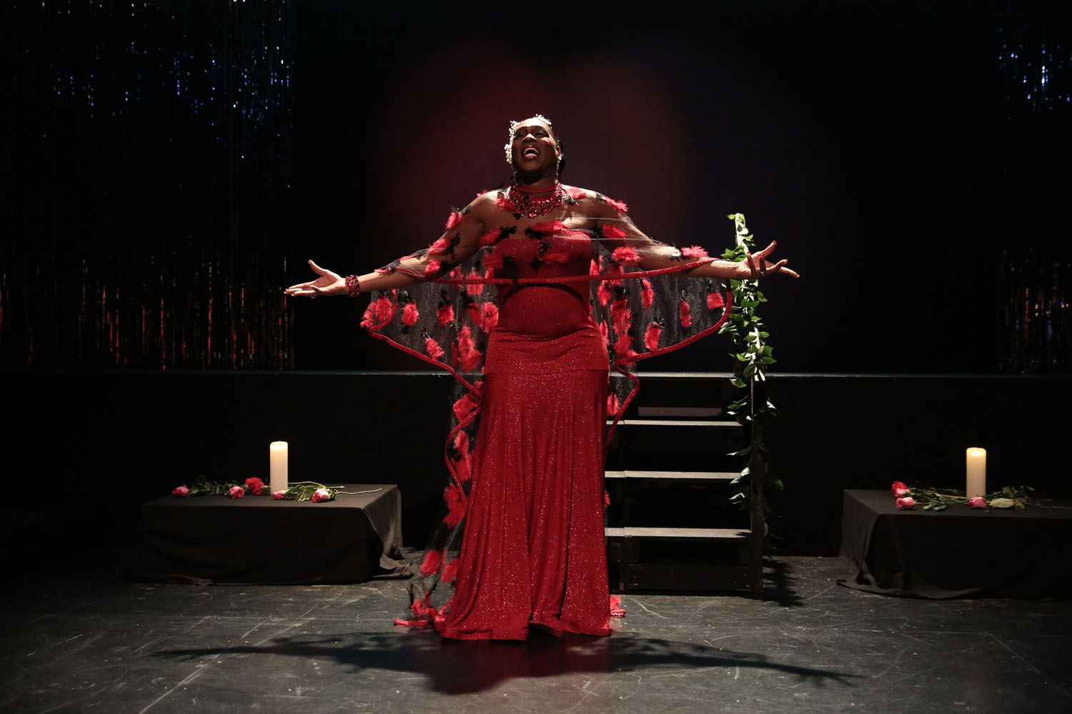 Egyptt Labeija performs in red