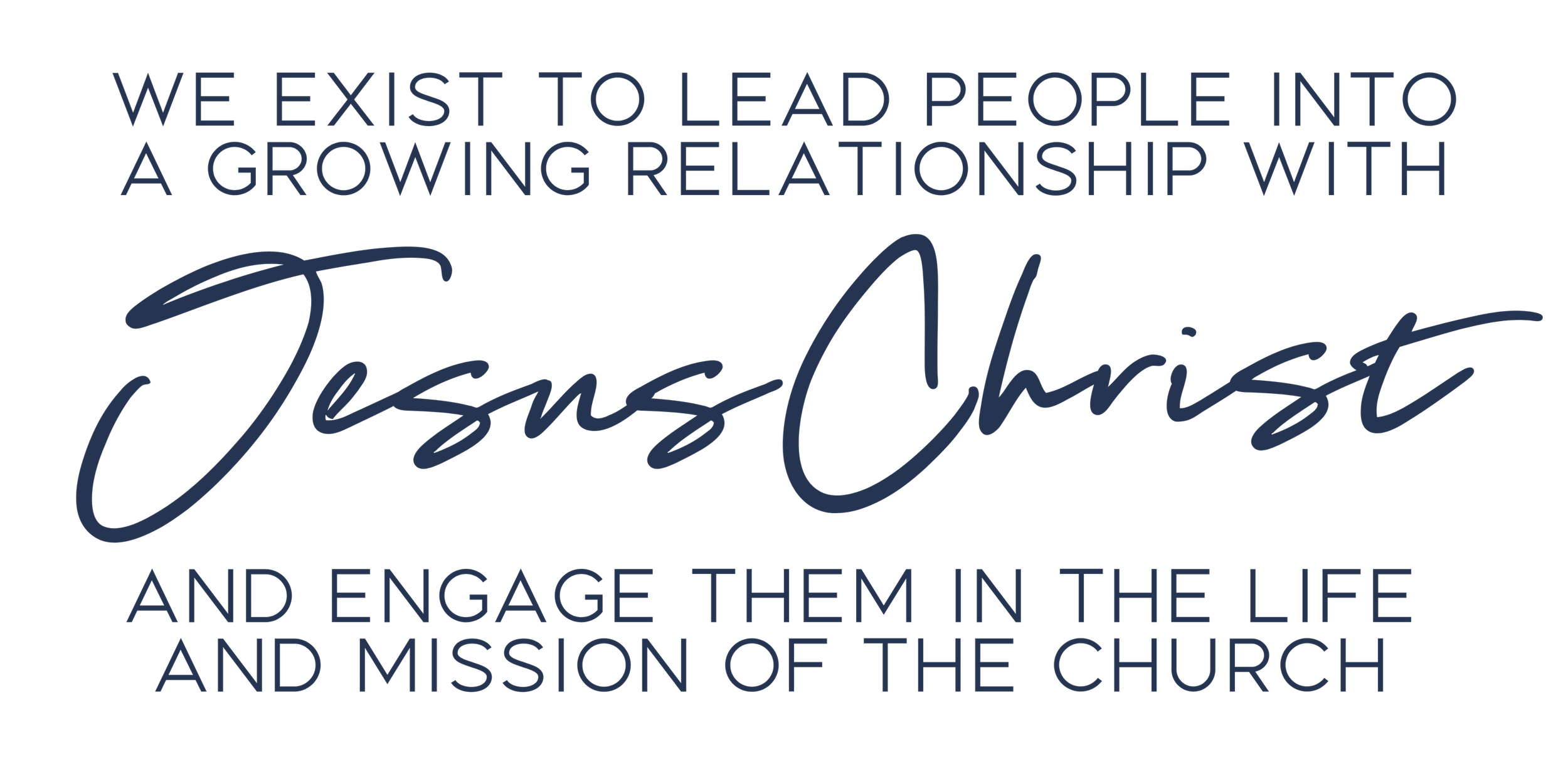We exist to lead people into a growing relationship with   JESUS CHRIST  and engage them in the life and mission of the church.