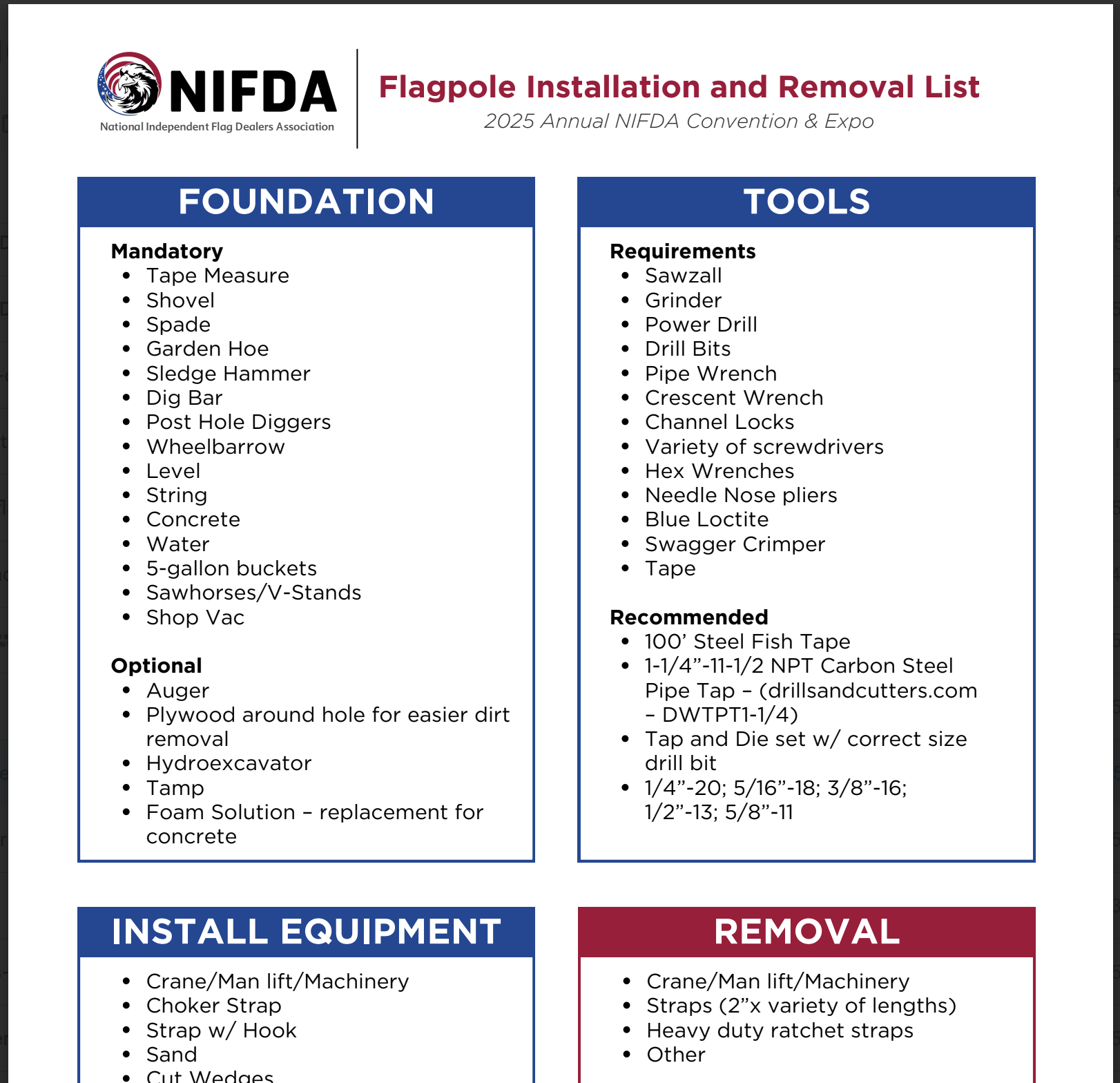 Flagpole Equipment List &amp; Service Toolkit 