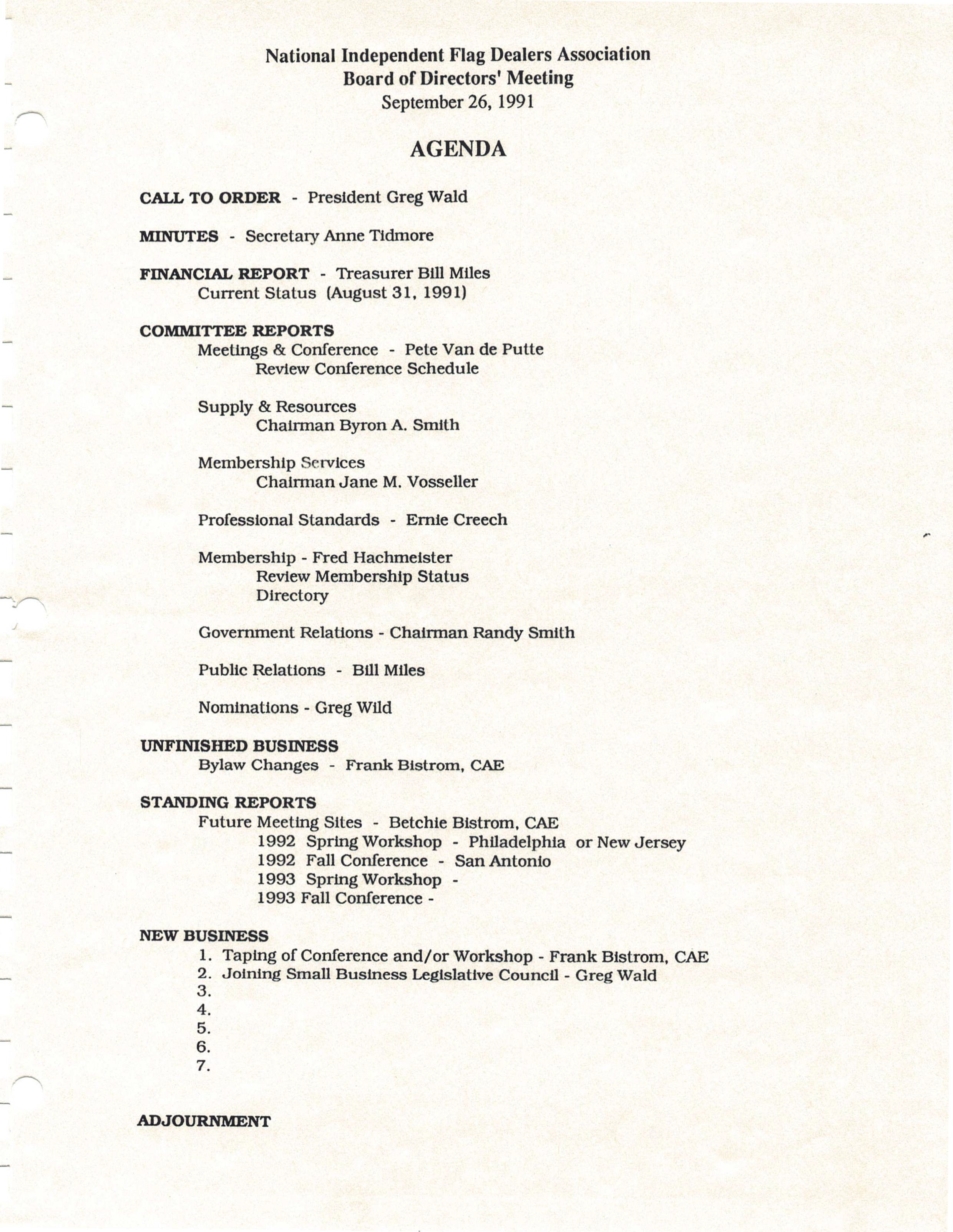 Board Meeting - September 1991