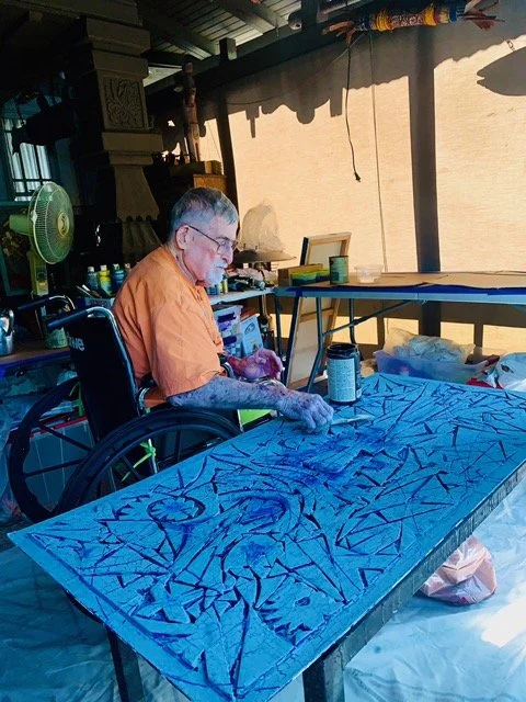 LeRoy at home studio finishing up artworks!